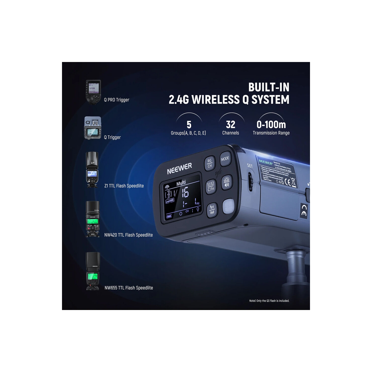 Boîte ouverte - Flash TTL T3 200Ws 2,4 G de NEEWER, monochrome pour photographie à lumière stroboscopique HSS de 1/8000 avec déclencheur QPRO-N