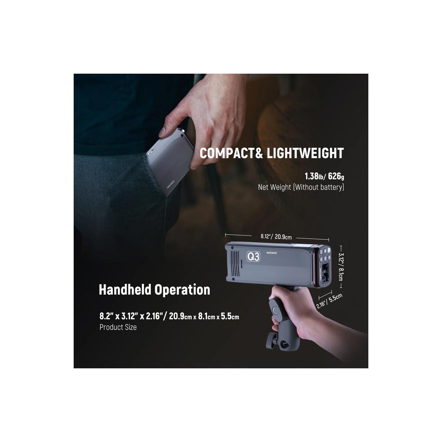 Boîte ouverte - Flash TTL T3 200Ws 2,4 G de NEEWER, monochrome pour photographie à lumière stroboscopique HSS de 1/8000 avec déclencheur QPRO-N