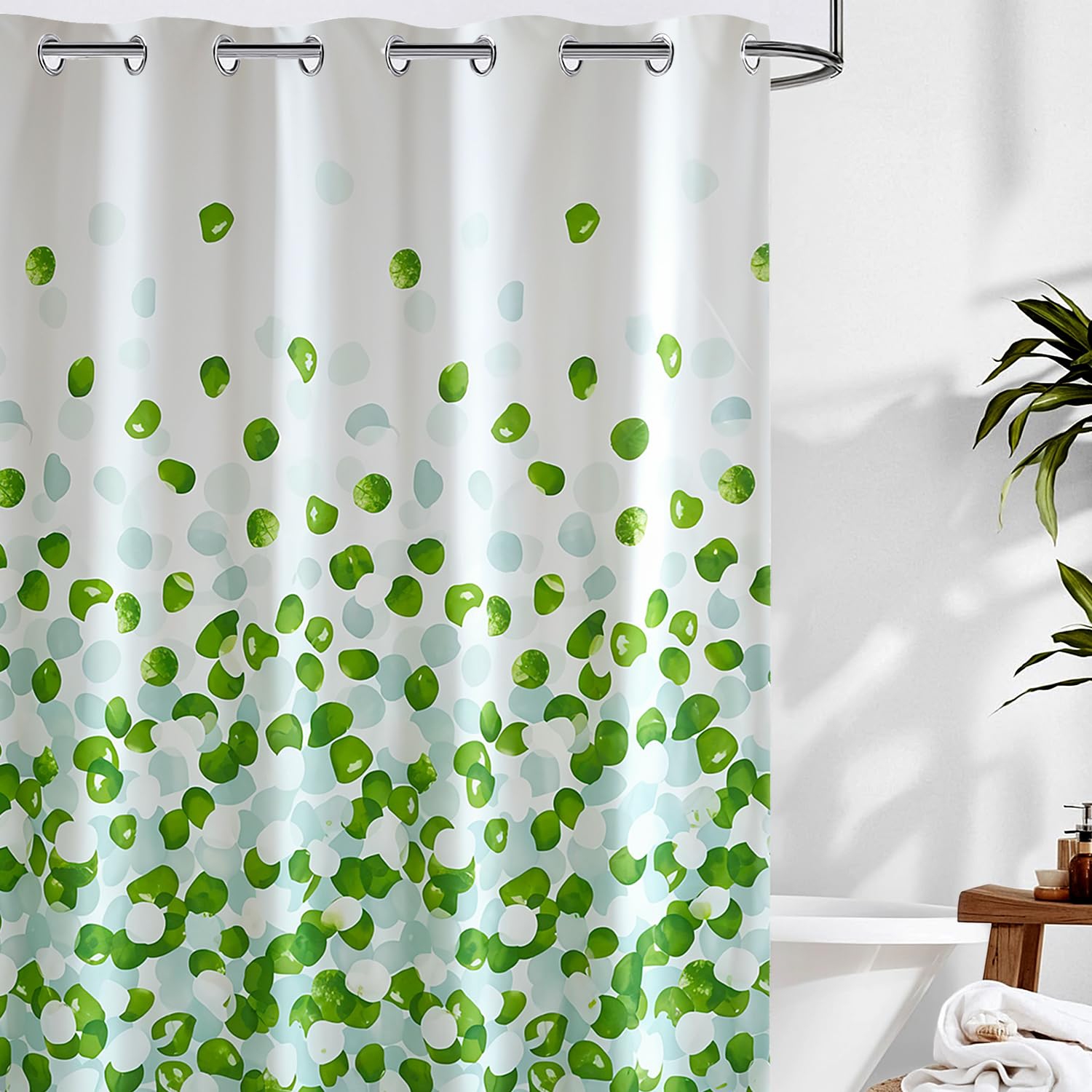 Rideaux de douche en lin canadien sans crochet, 72 x 72&nbsp;po, lavables en polyester, doux et résistant à l'eau pour salle de bain, pétales verts