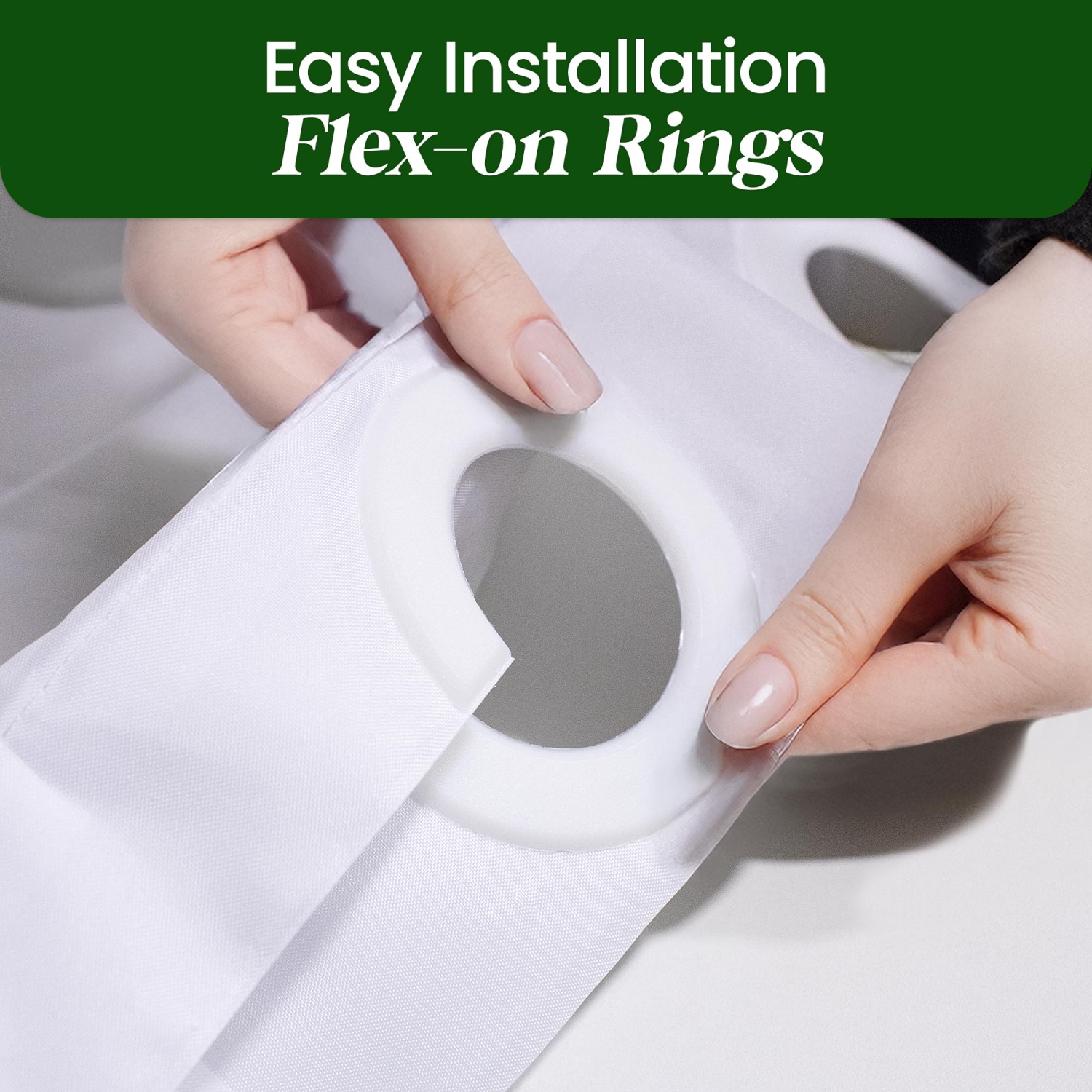 Rideaux de douche en lin canadien sans crochet, 72 x 72&nbsp;po, lavables en polyester, doux et résistant à l'eau pour salle de bain, pétales verts