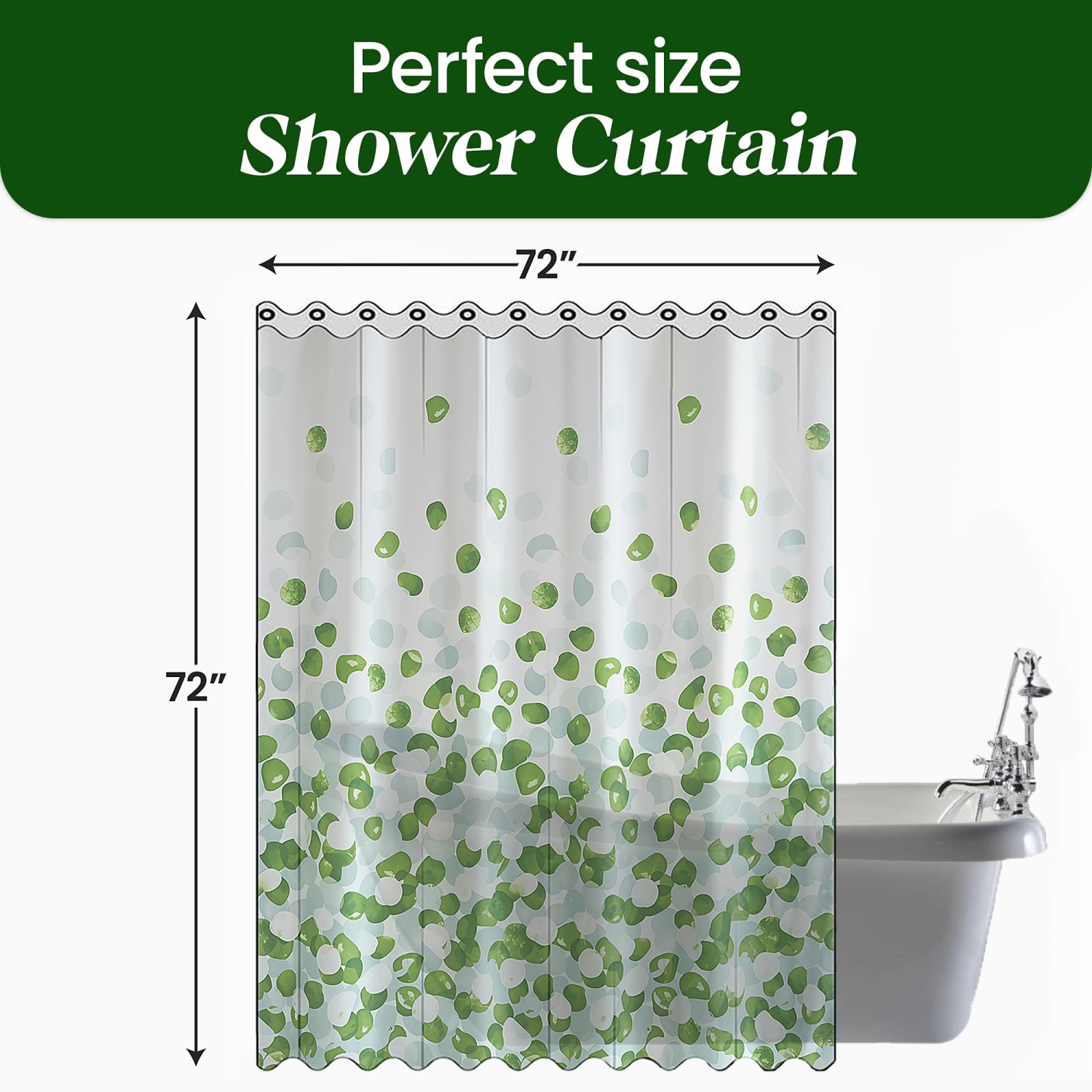 Rideaux de douche en lin canadien sans crochet, 72 x 72&nbsp;po, lavables en polyester, doux et résistant à l'eau pour salle de bain, pétales verts