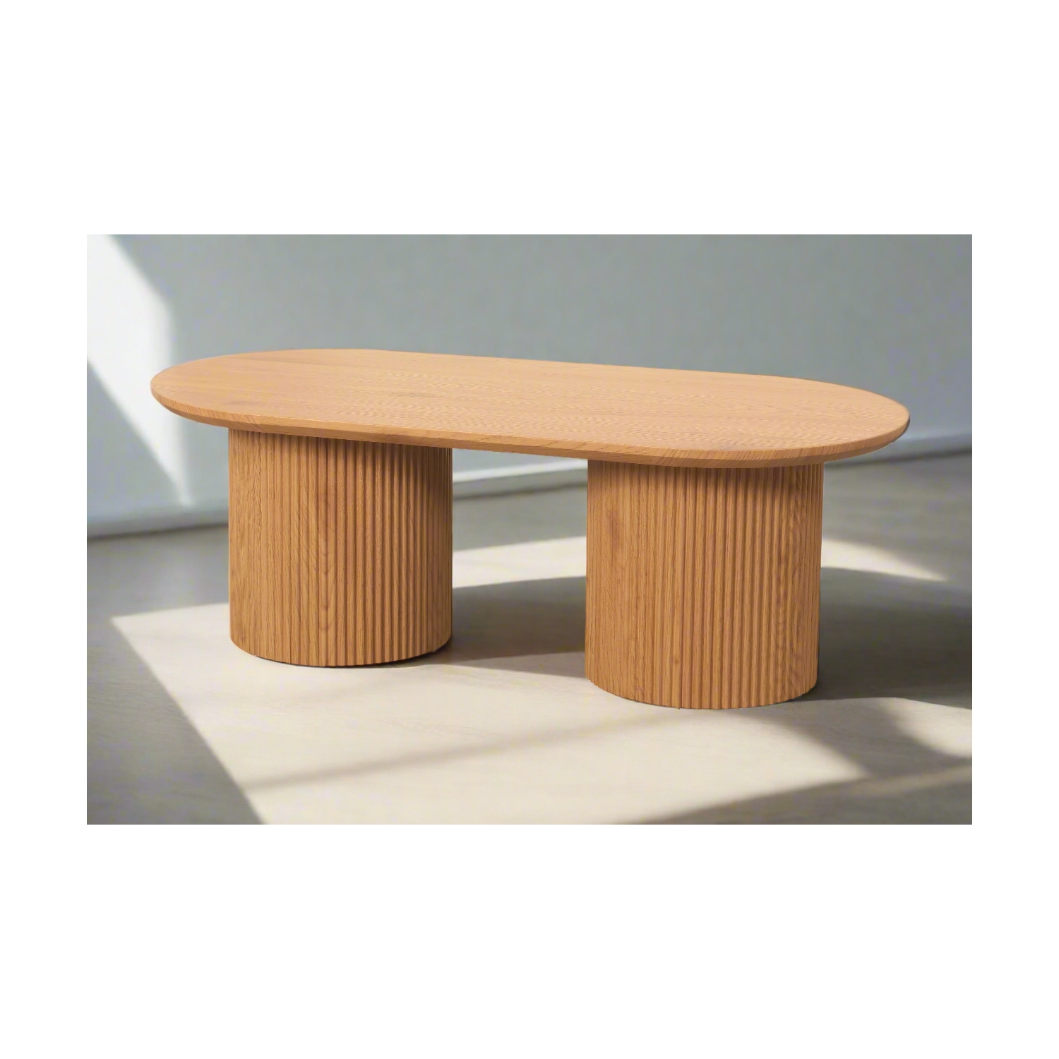 KOSSMAI Modern Oval Coffee Table with Fluted Double Pedestal Base, 39.4” Wide Low Coffee Table for Living Room, Contemporary Accent Table