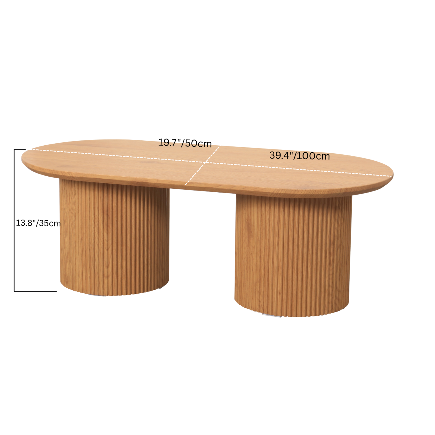 KOSSMAI Modern Oval Coffee Table with Fluted Double Pedestal Base, 39.4” Wide Low Coffee Table for Living Room, Contemporary Accent Table