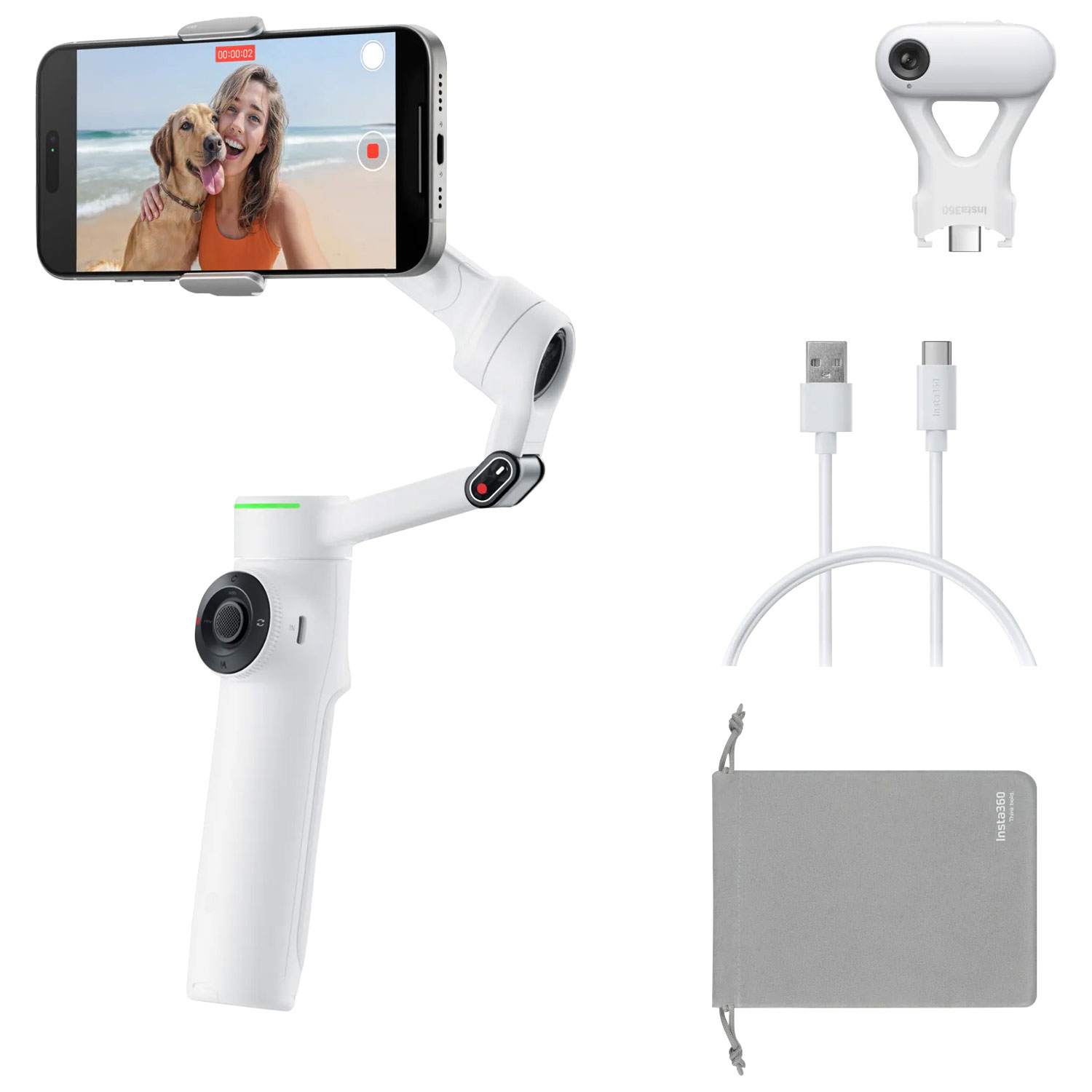Ensemble avec stabilisateur à cardan Flow 2 Pro d'Insta360 - Blanc