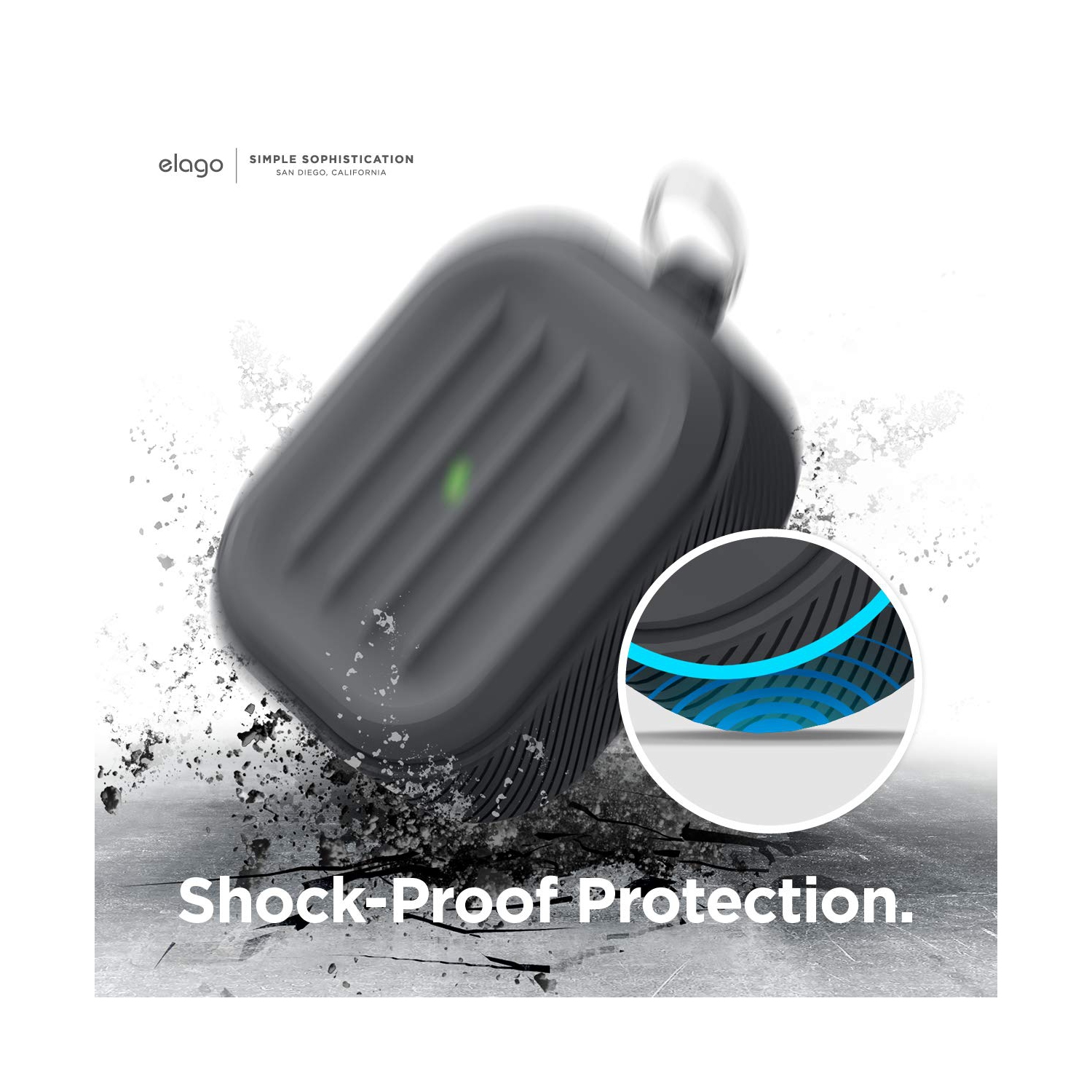 elago Armor Case Compatible with AirPods Pro Case, Carabiner Included, Supports Wireless Charging, Shock Resistant, Full Protection [US Patent