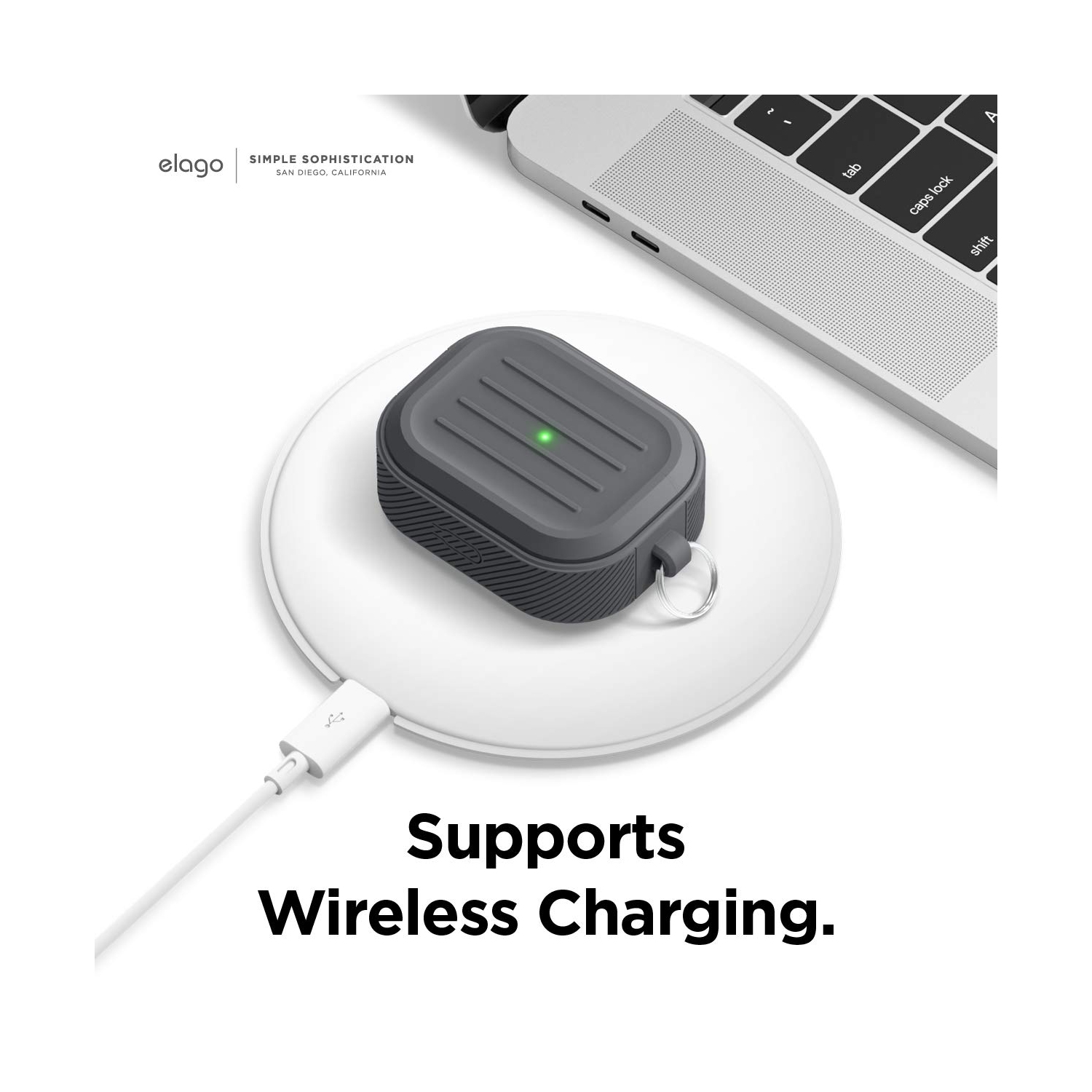 elago Armor Case Compatible with AirPods Pro Case, Carabiner Included, Supports Wireless Charging, Shock Resistant, Full Protection [US Patent