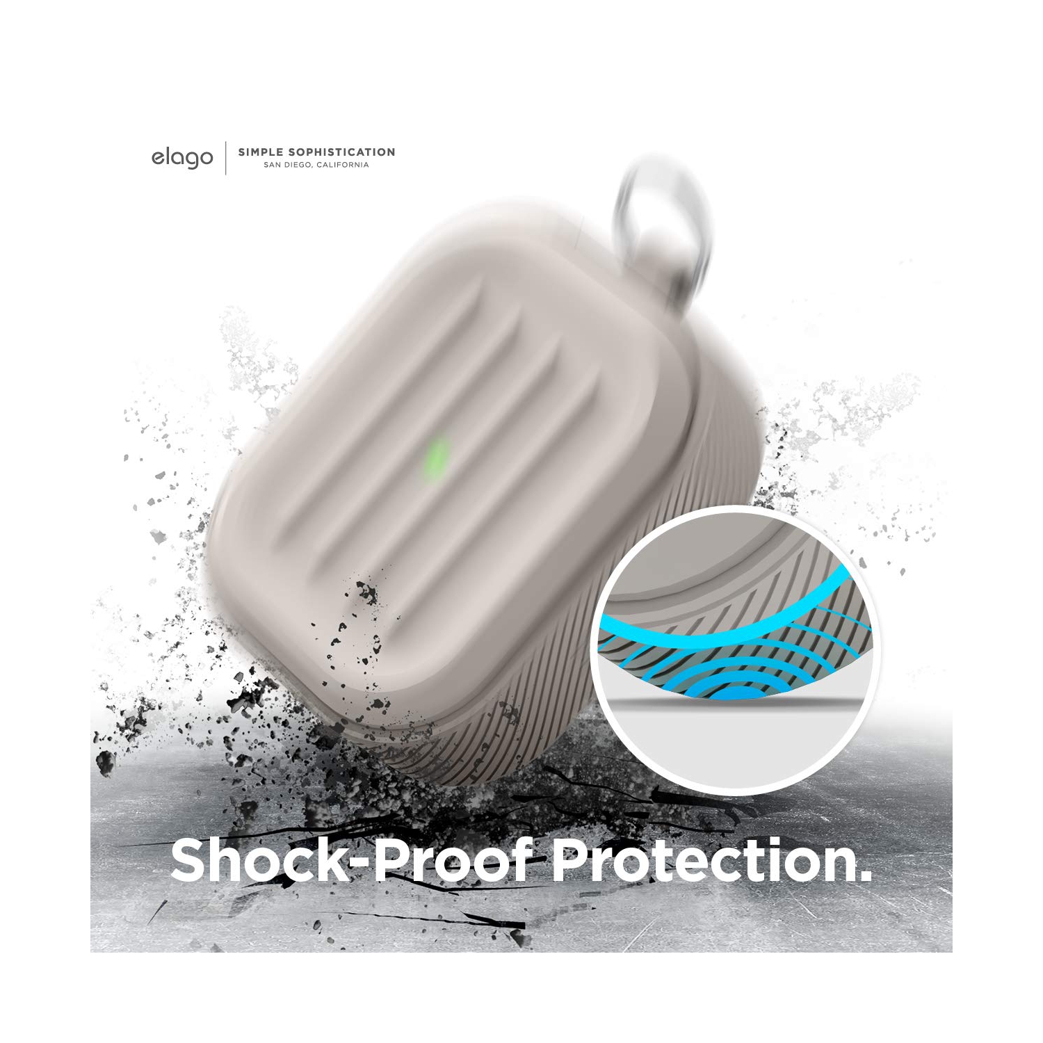 elago Armor Case Compatible with AirPods Pro Case, Carabiner Included, Supports Wireless Charging, Shock Resistant, Full Protection [US Patent