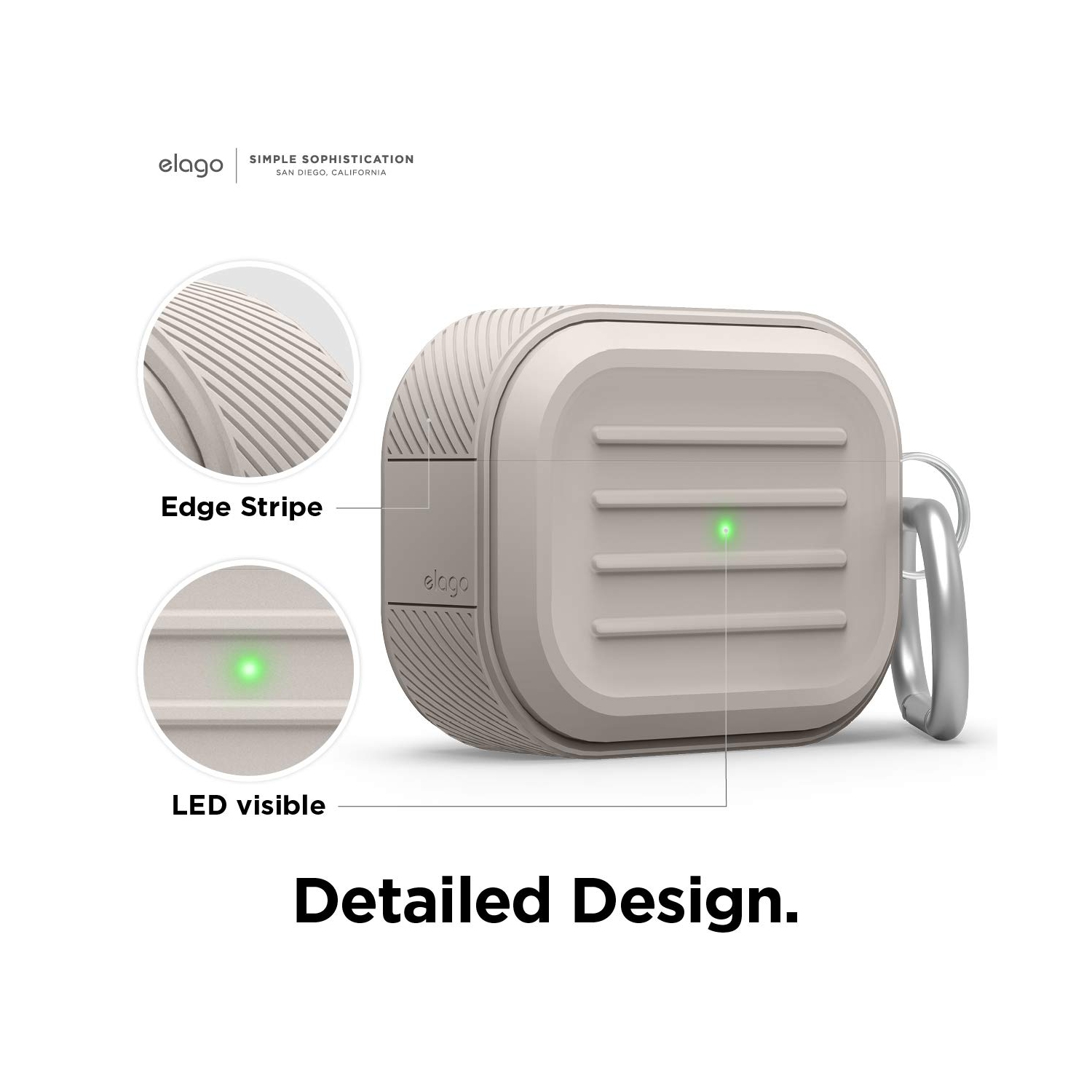 elago Armor Case Compatible with AirPods Pro Case, Carabiner Included, Supports Wireless Charging, Shock Resistant, Full Protection [US Patent