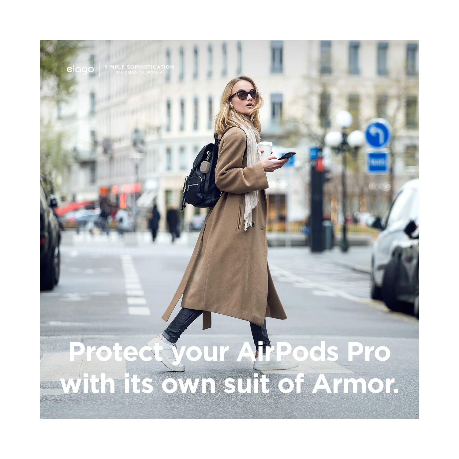 elago Armor Case Compatible with AirPods Pro Case, Carabiner Included, Supports Wireless Charging, Shock Resistant, Full Protection [US Patent