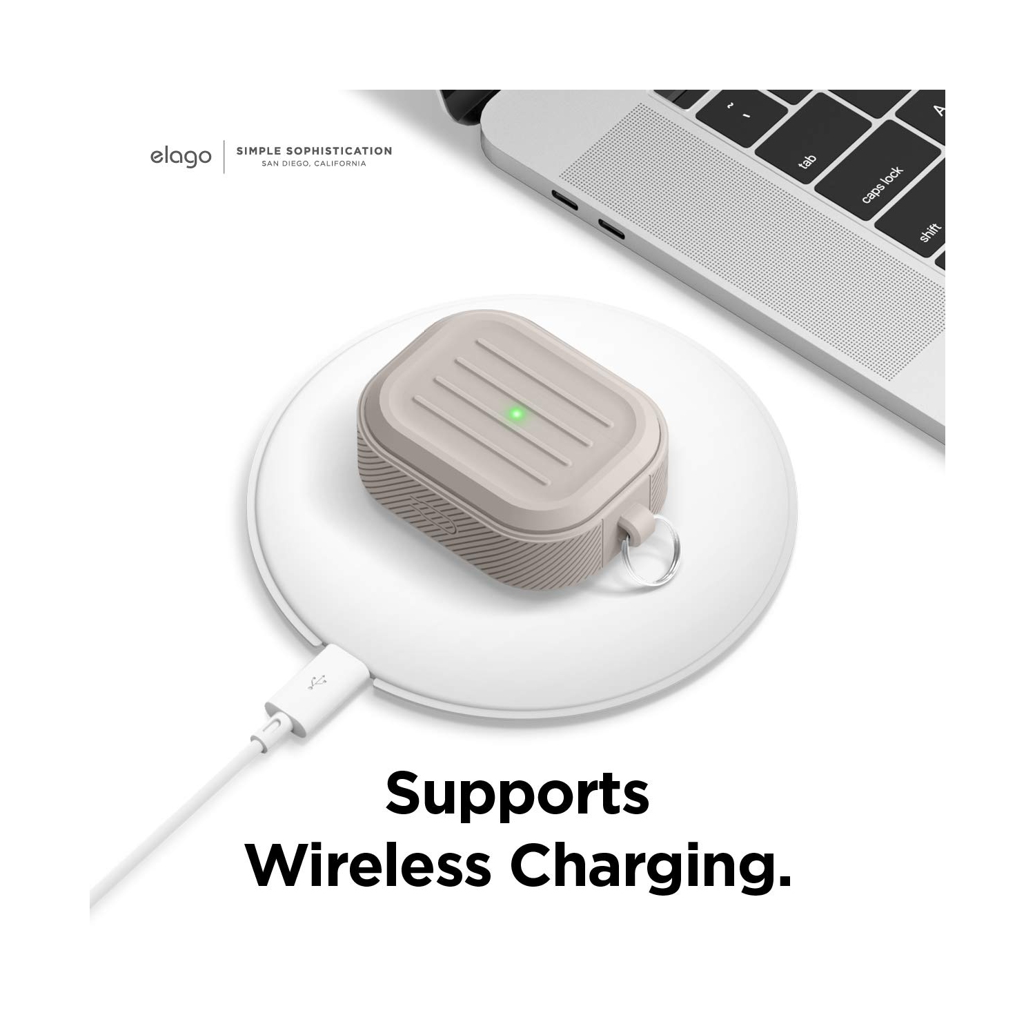 elago Armor Case Compatible with AirPods Pro Case, Carabiner Included, Supports Wireless Charging, Shock Resistant, Full Protection [US Patent