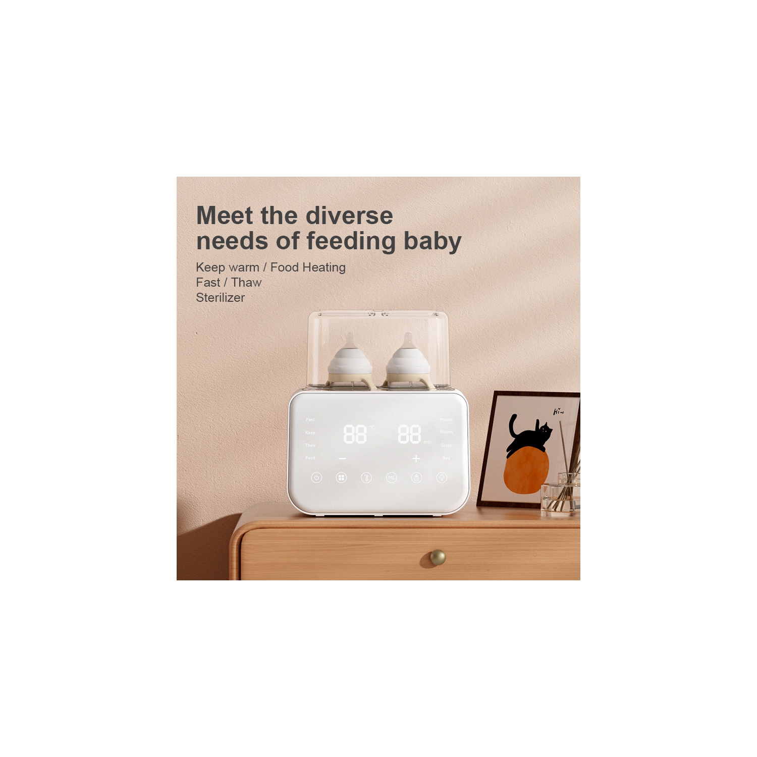 Double Bottle Warmer, Fast Milk Warmer for Breastmilk & Formula,Bottle Warmer with Timer,Thaw,Sterilizing,Keep Warm