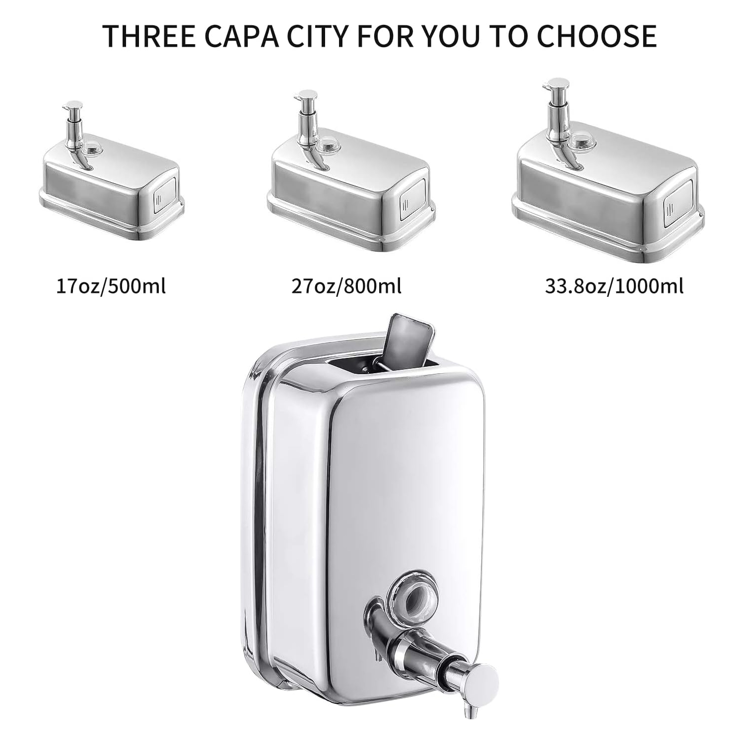 Distributeur de désinfectant pour les mains en acier inoxydable Distributeur de savon liquide à montage mural pour salle de bains Cuisine Restaurant