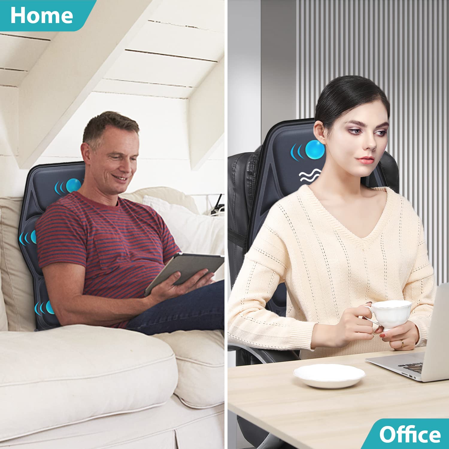 Massage Seat Cushion Pad with 9 Mode Heat Massage Back Massager Chair Pad PU Leather Massage Cushion