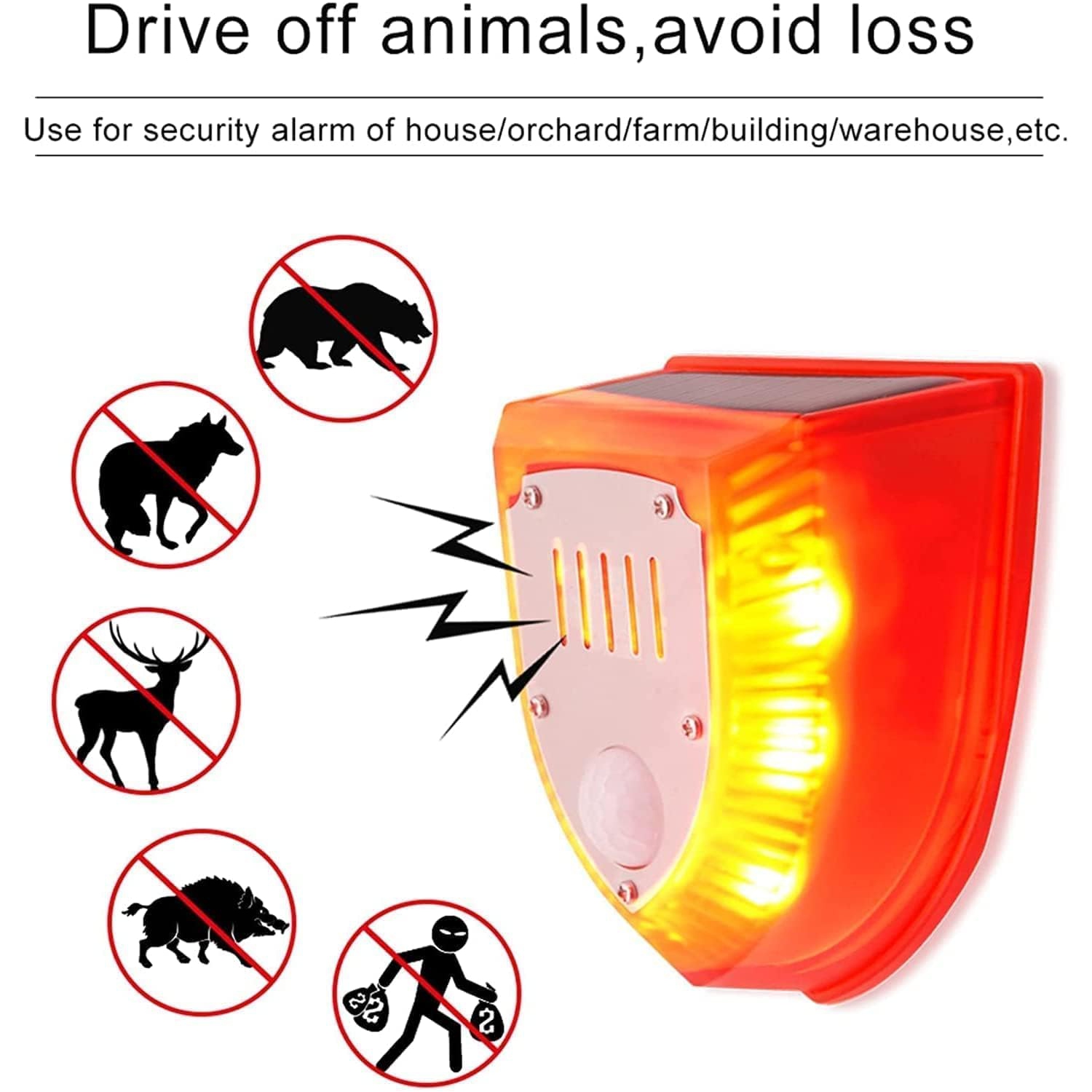 Solar PIR Motion Sensor Alarm Light Dog Barking Anti-theft Warning Lamp Animal Repeller Strobe Light for Home Farm Barn Yard