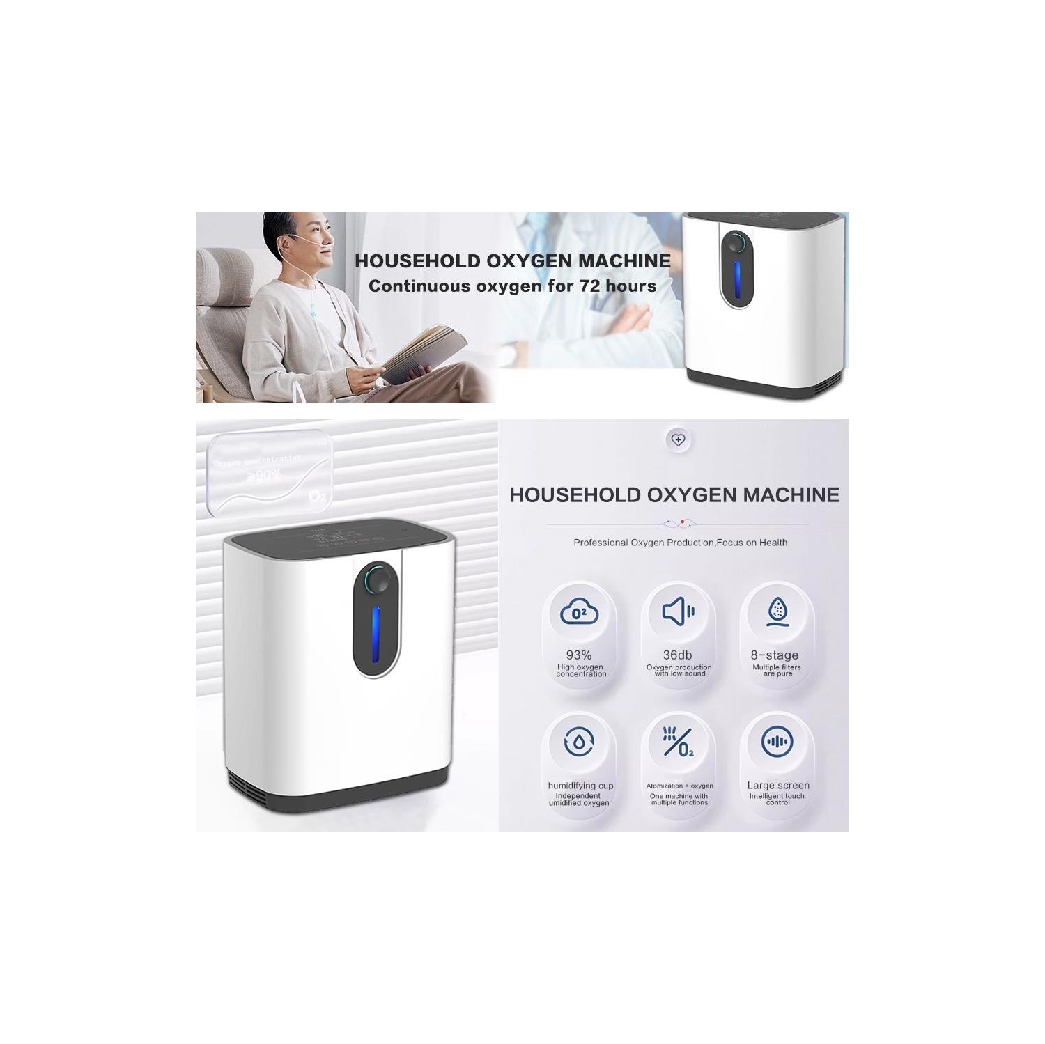 Household Oxygen Concentrator Machine,Oxygen Generator Atomizer,1-7L Adjustable Oxygen Machine