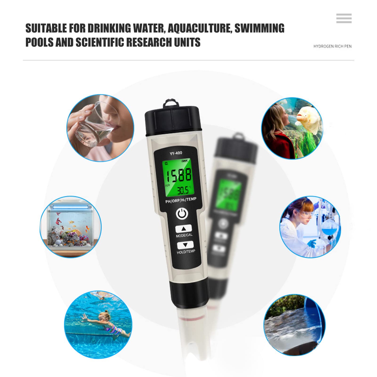 Water Quality Tester Hydrogen-rich Test Pen for Measuring PH ORP H2 Hydrogen Content