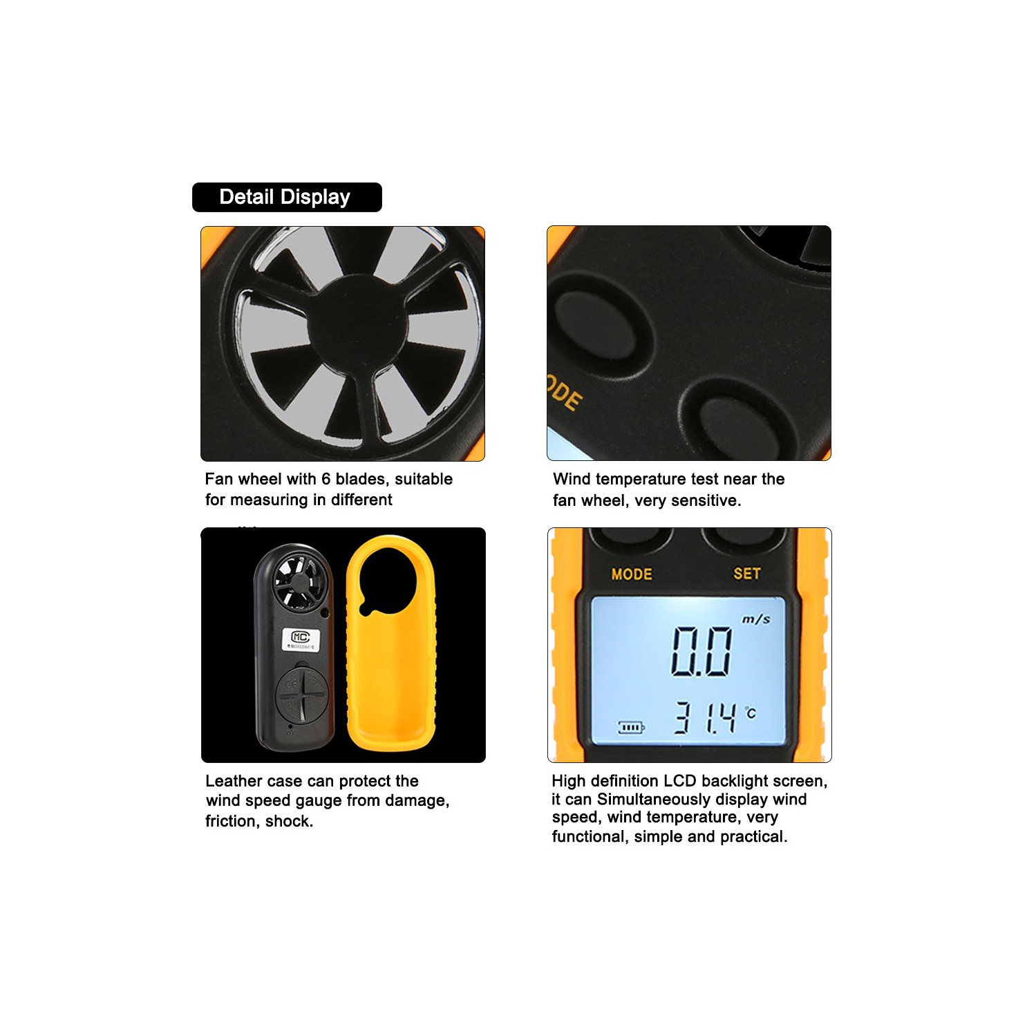 Handheld Digital Anemometer,Mini Wind Speed Meter Gauge for Windsurfing,Sailboat,Surfing,Air Flow Velocity Measurement