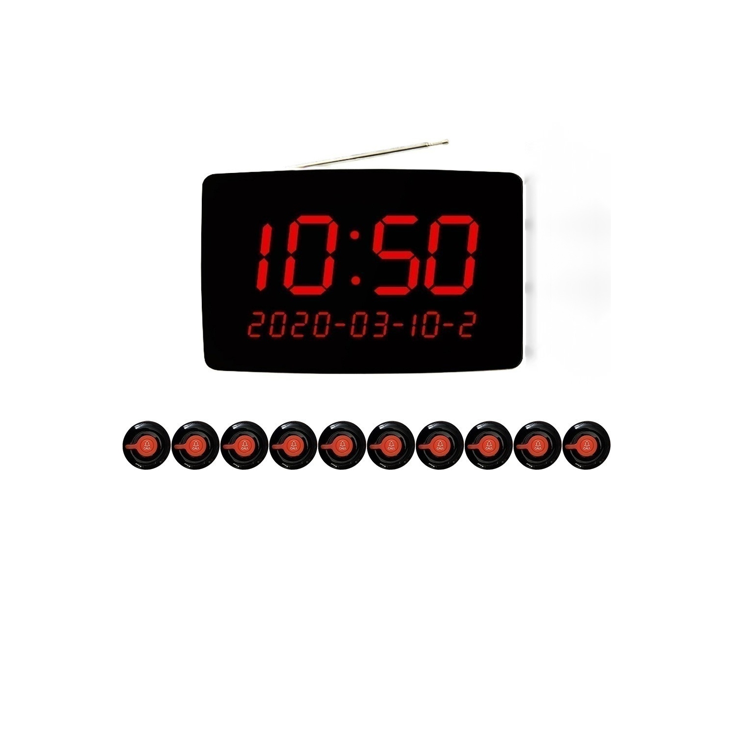 Wireless Calling System Wireless Pager System with 10PCS Call Button for Restaurant Bar Hotel Hospital-Black Call Button