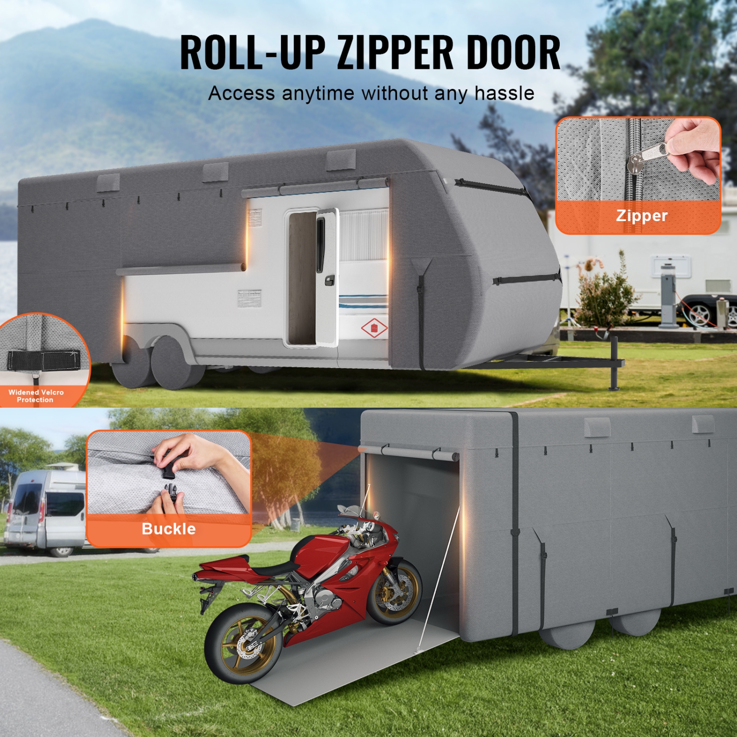 VEVOR 30-33 ft Travel Trailer Cover, RV Cover, 4-Layer Non-Woven Fabric Camper Cover, Waterproof, Windproof and Rip-Stop Class A RV Cover, with