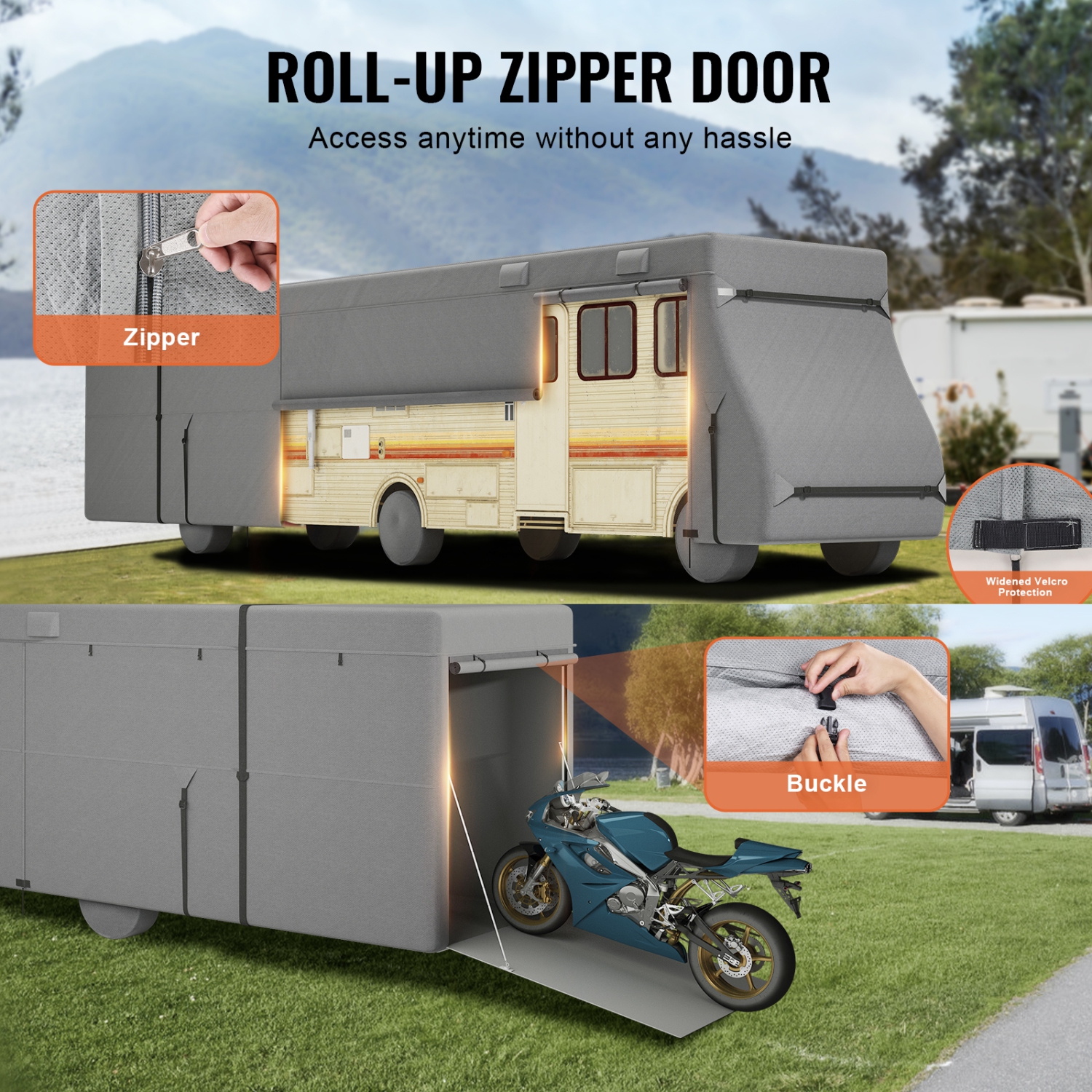 VEVOR 40-43 ft Class A RV Cover, Motorhome Cover, Non-woven Fabric Motorhome RV Cover, Waterproof, Windproof and Rip-Stop, Camper Cover with Storage