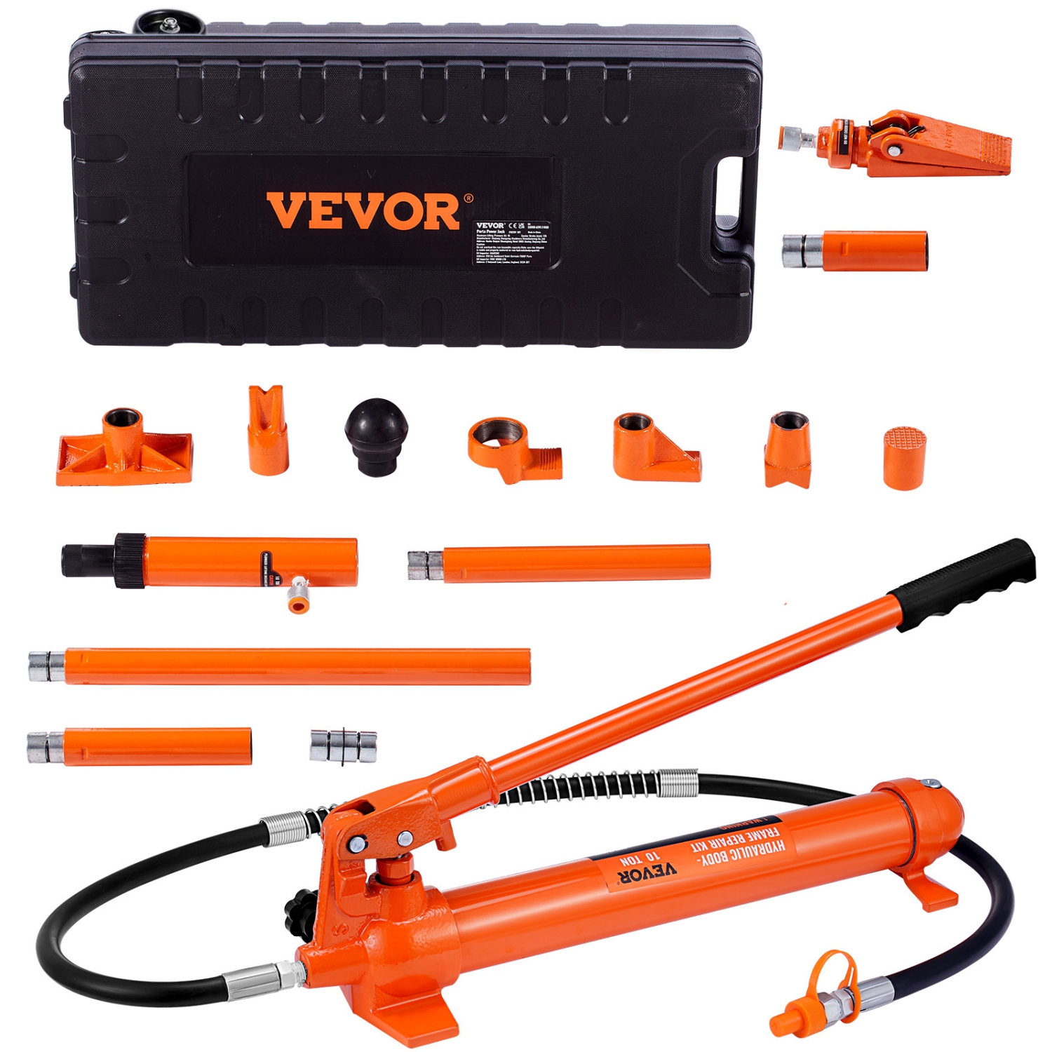 VEVOR 10 Ton Porta Power Kit, Hydraulic Ram with Pump, Car Jack with 4.6 ft/1.4 m Oil Hose, Bent Frame Repair Tool with Storage Case for Automotive,