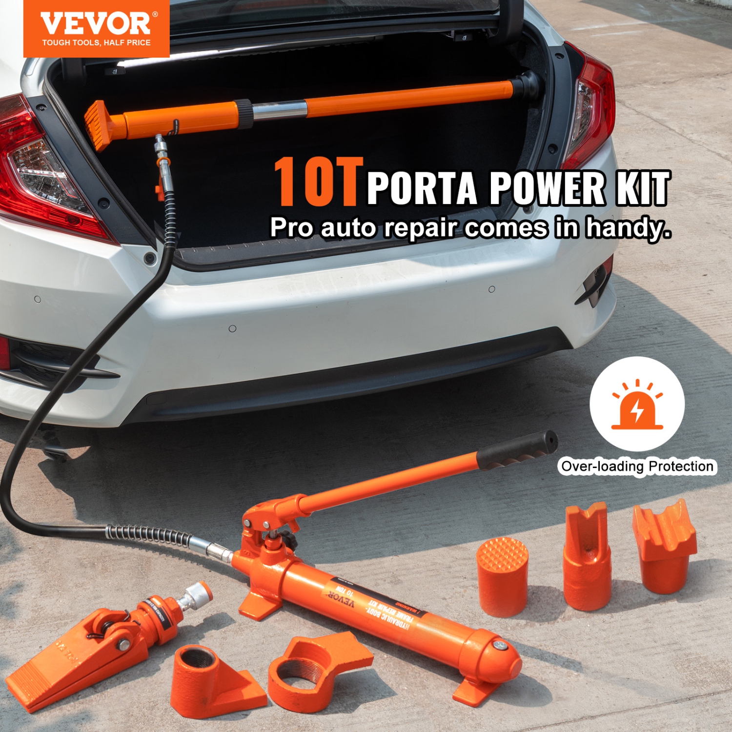 VEVOR 10 Ton Porta Power Kit, Hydraulic Ram with Pump, Car Jack with 4.6 ft/1.4 m Oil Hose, Bent Frame Repair Tool with Storage Case for Automotive,