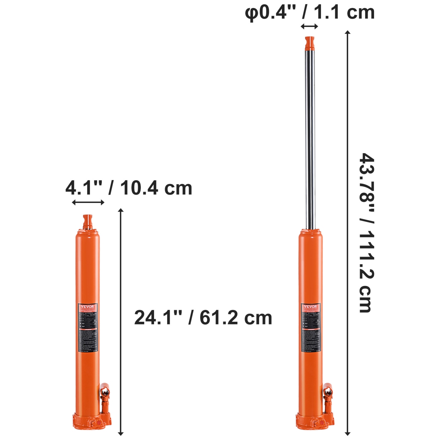 VEVOR Hydraulic Long Ram Jack, 4 Ton Engine Hoist Cylinder with Single Piston Pump And Flat Base, Hydraulic Ram Cylinder for Engine Lift Hoists,