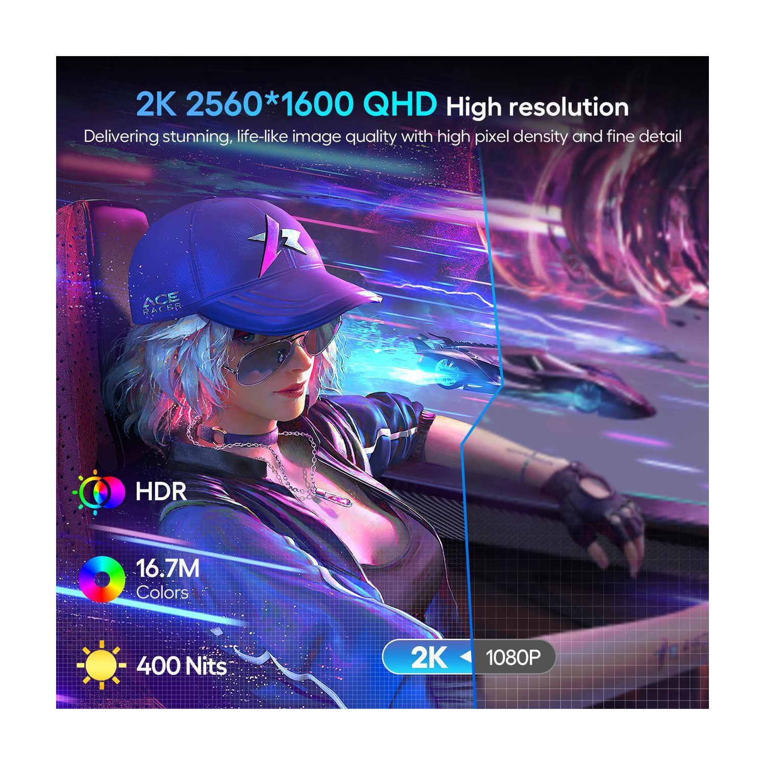 UPERFECT 2K 144Hz Portable Gaming Monitor 18" 100% DCI-P3, FreeSync, HDR, VESA Mount, Eye-Care