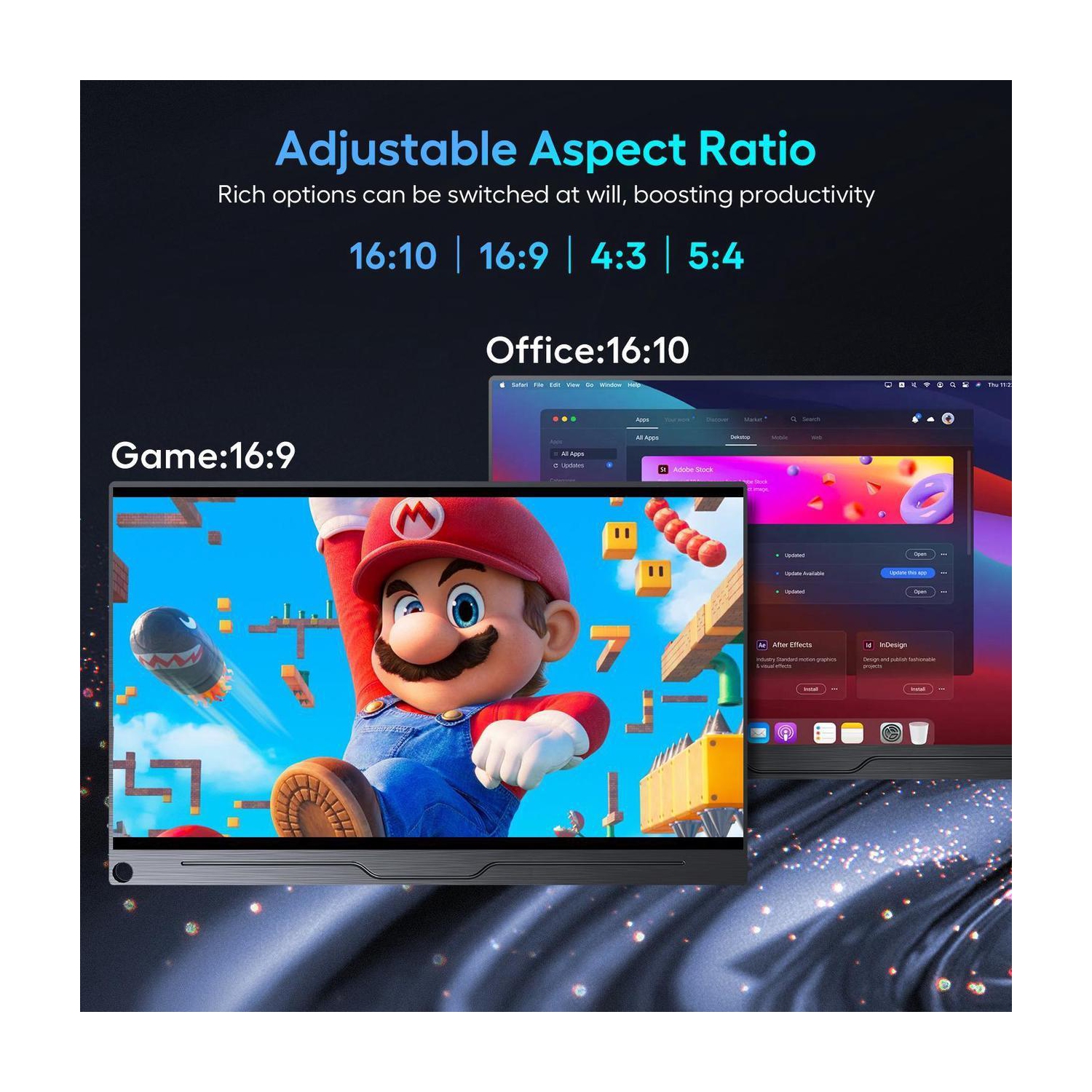 UPERFECT 2K 144Hz Portable Gaming Monitor 18" 100% DCI-P3, FreeSync, HDR, VESA Mount, Eye-Care