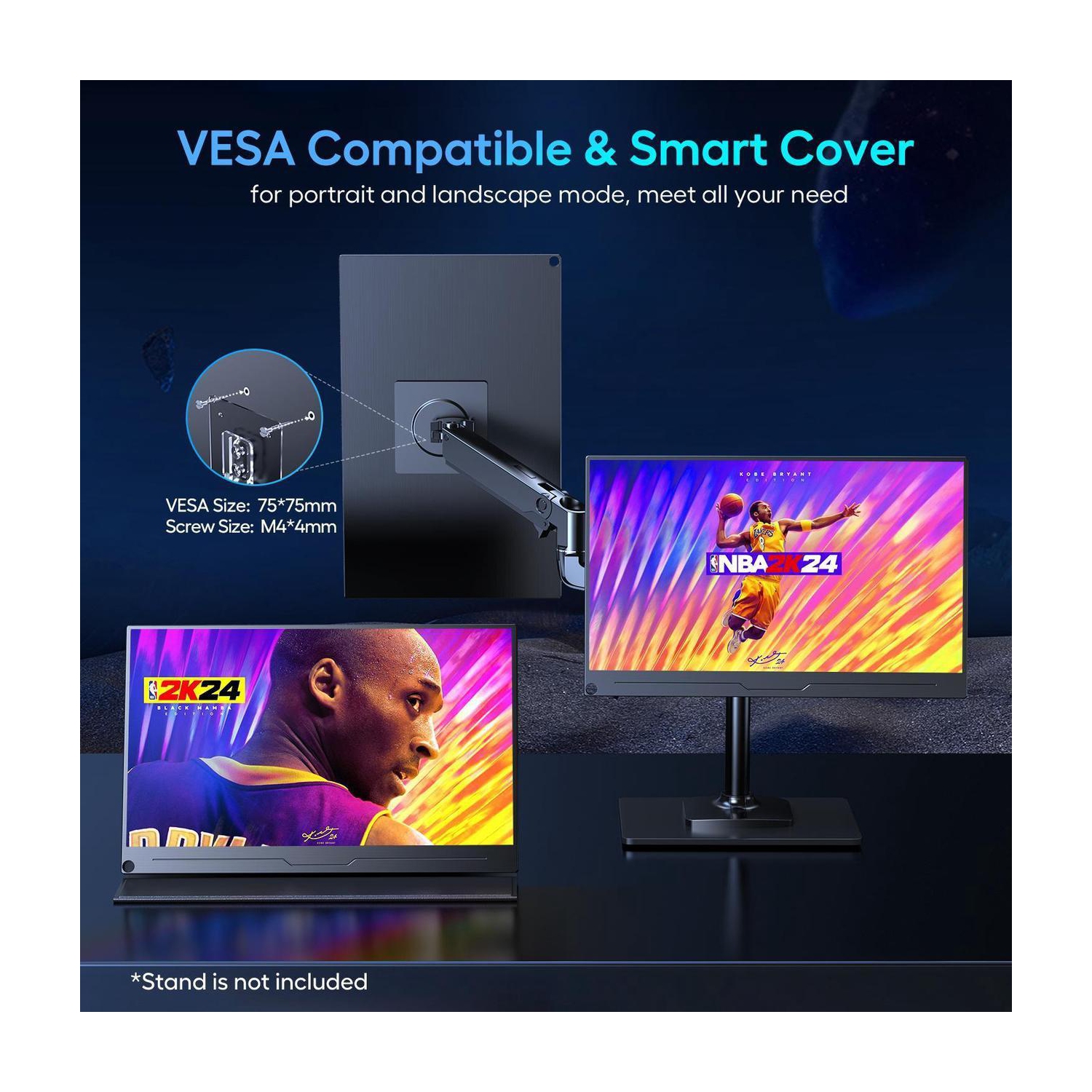 UPERFECT 2K 144Hz Portable Gaming Monitor 18" 100% DCI-P3, FreeSync, HDR, VESA Mount, Eye-Care