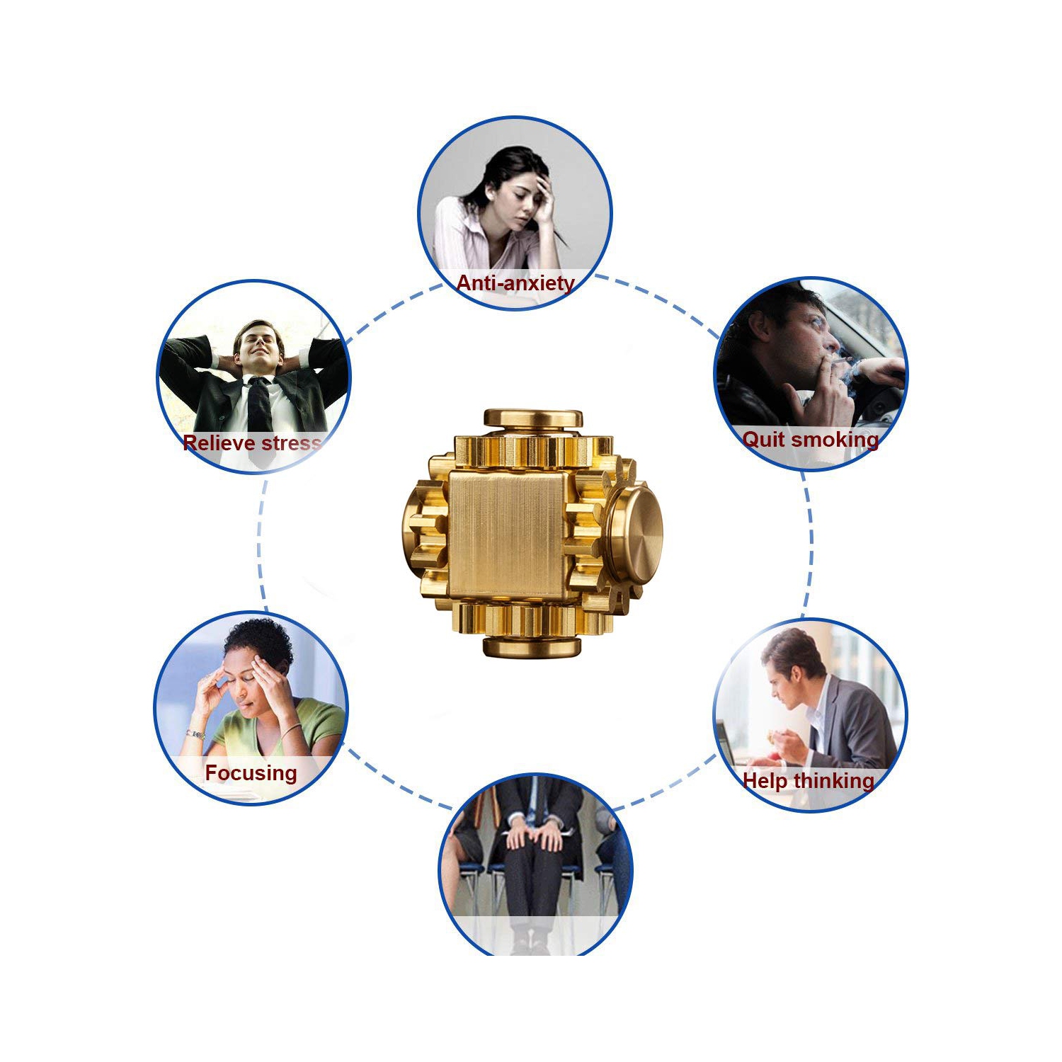 Brass Cube Gear Rubik's Cube Toy, Anti-Anxiety Fidget Spinner Toy, Suitable for Boys, Girls, and Adults