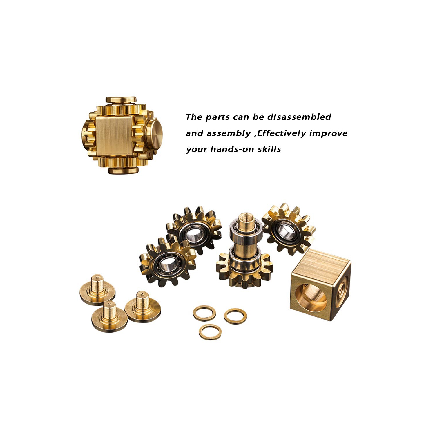 Brass Cube Gear Rubik's Cube Toy, Anti-Anxiety Fidget Spinner Toy, Suitable for Boys, Girls, and Adults