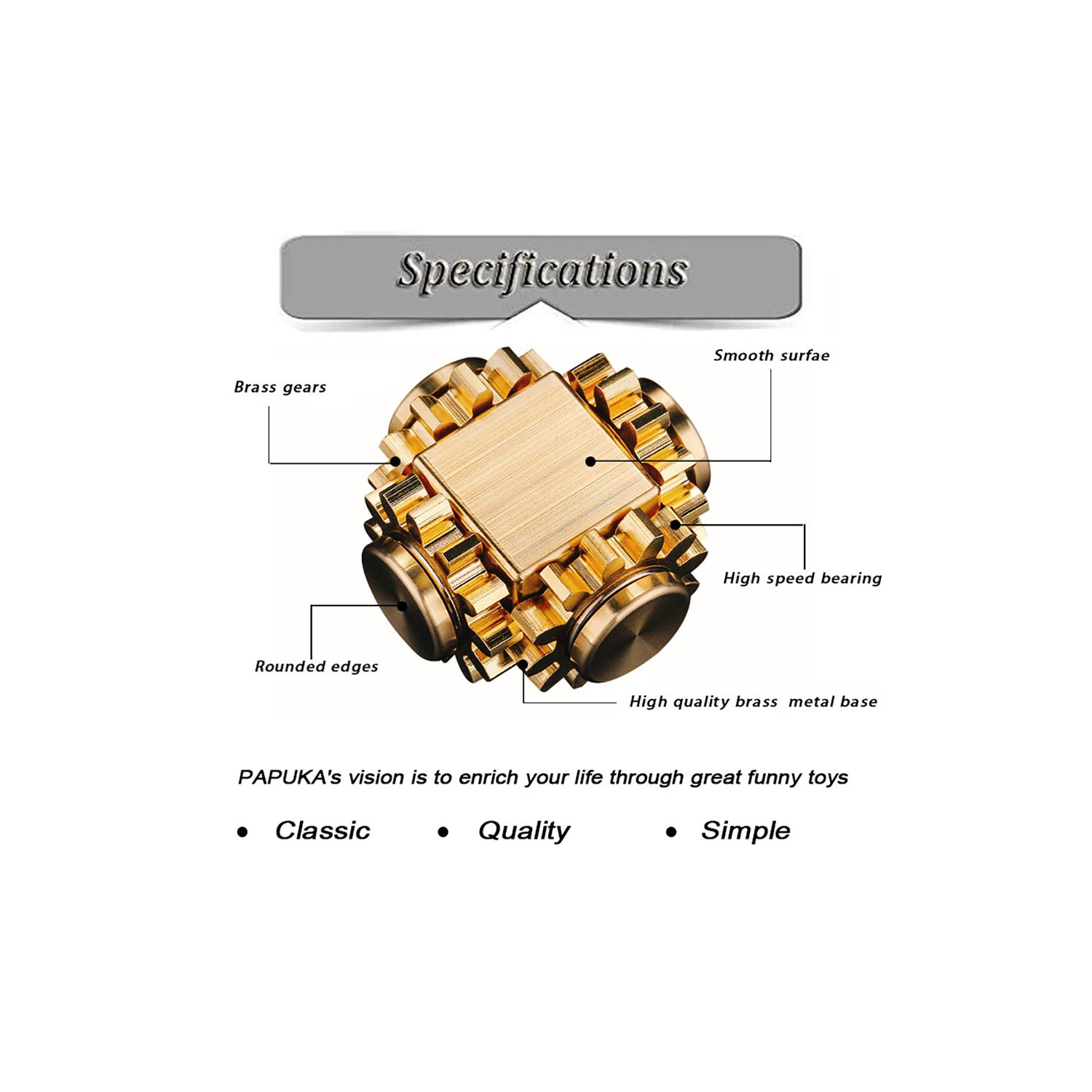 Brass Cube Gear Rubik's Cube Toy, Anti-Anxiety Fidget Spinner Toy, Suitable for Boys, Girls, and Adults