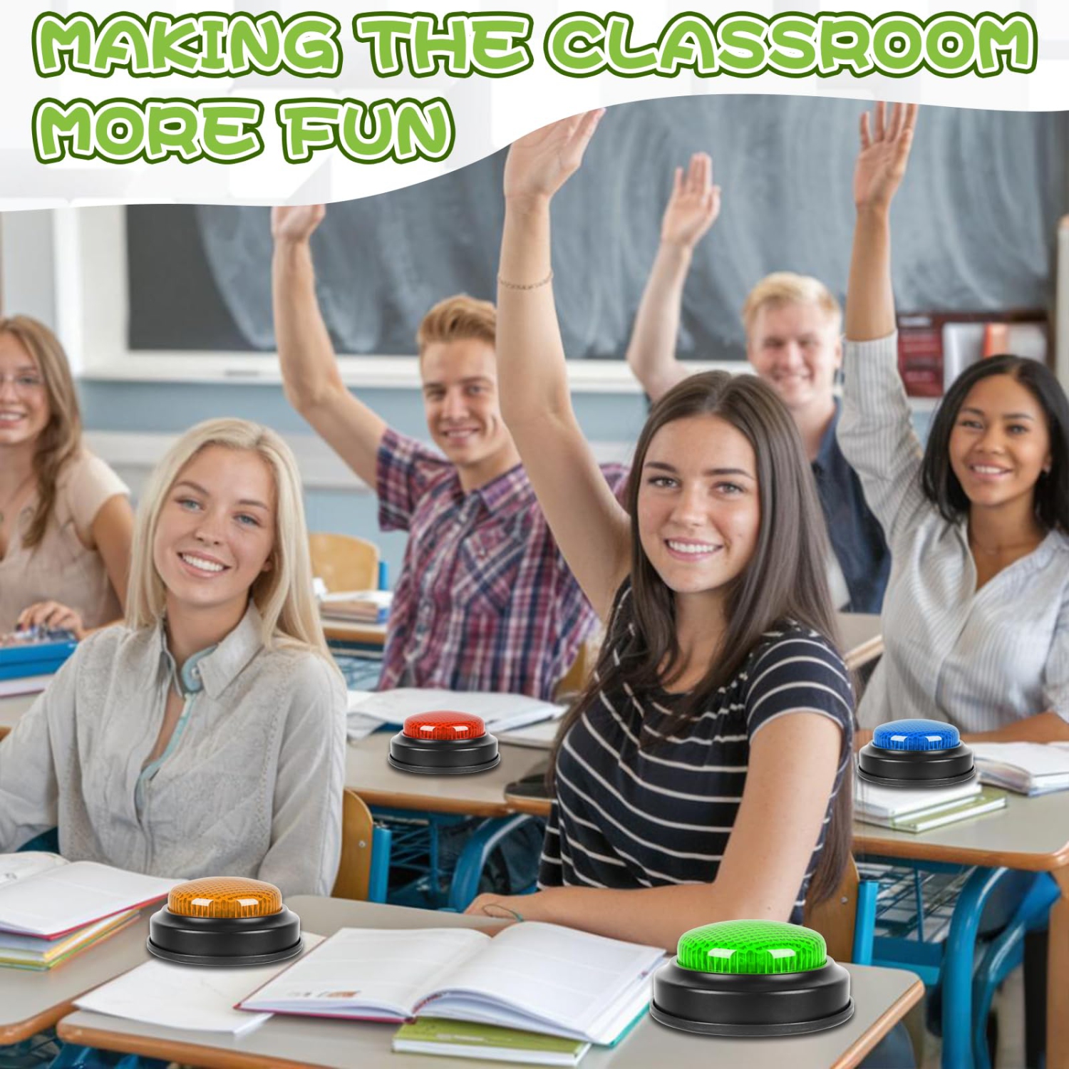 Paquet de 4 Buzzers pour jeux-questionnaires, Game Buzzers pour classe avec lumières et sons