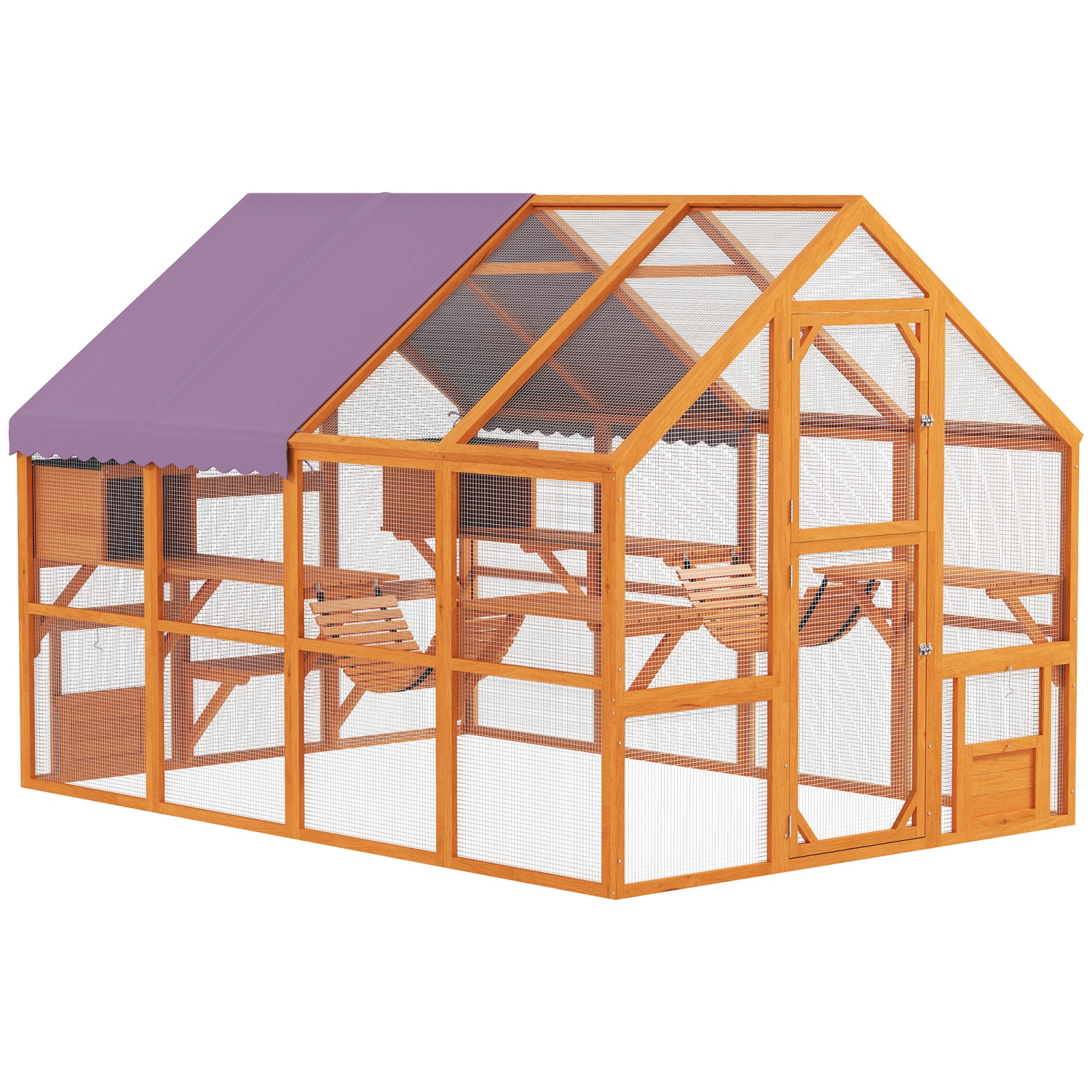 PawHut – Armoire pour chats d'extérieur Catio, maison en bois avec auvent imperméable, ponts, boîtes de repos, plateformes, pour 3-6 chats, Orange