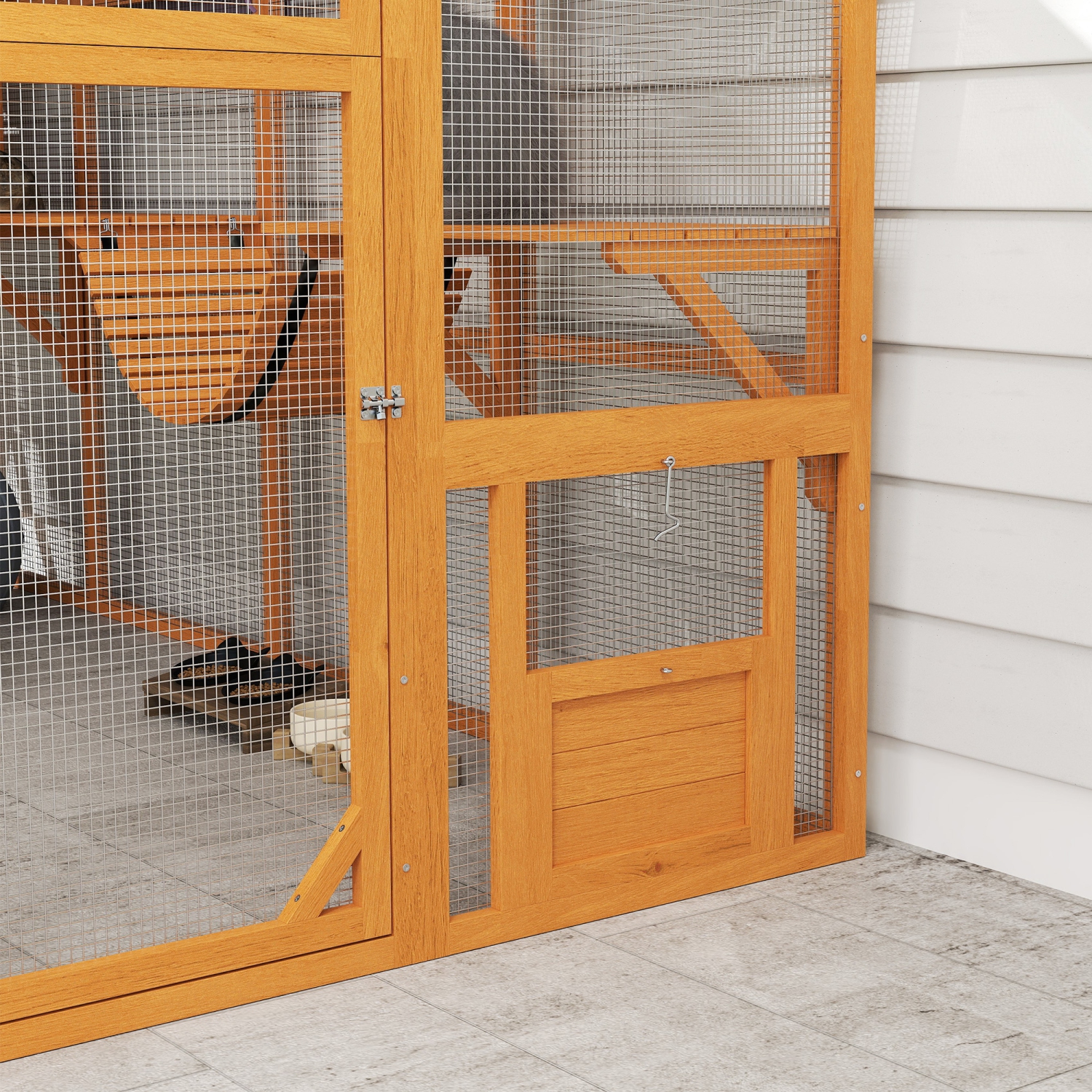 PawHut – Armoire pour chats d'extérieur Catio, maison en bois avec auvent imperméable, ponts, boîtes de repos, plateformes, pour 3-6 chats, Orange
