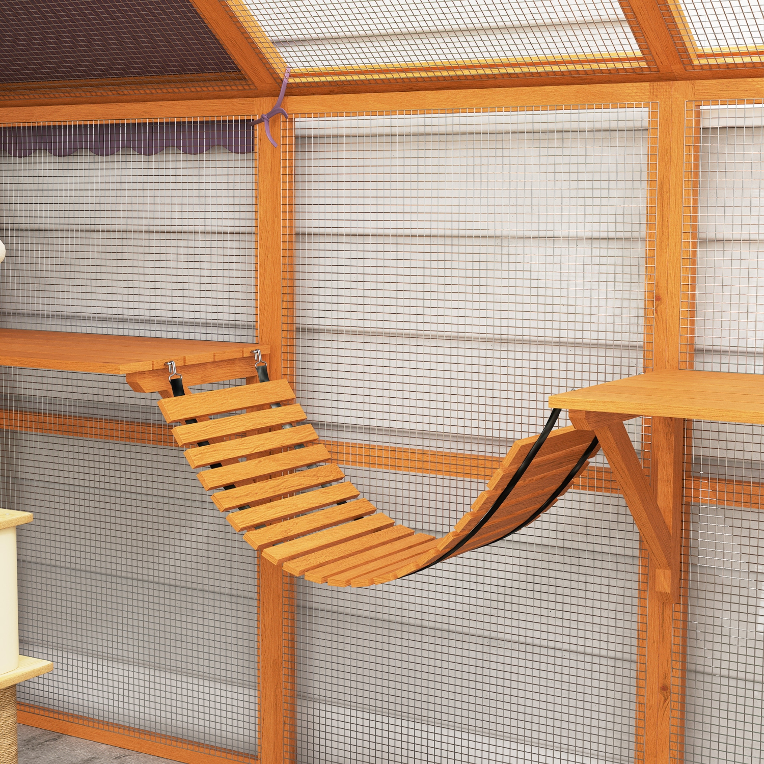 PawHut – Armoire pour chats d'extérieur Catio, maison en bois avec auvent imperméable, ponts, boîtes de repos, plateformes, pour 3-6 chats, Orange