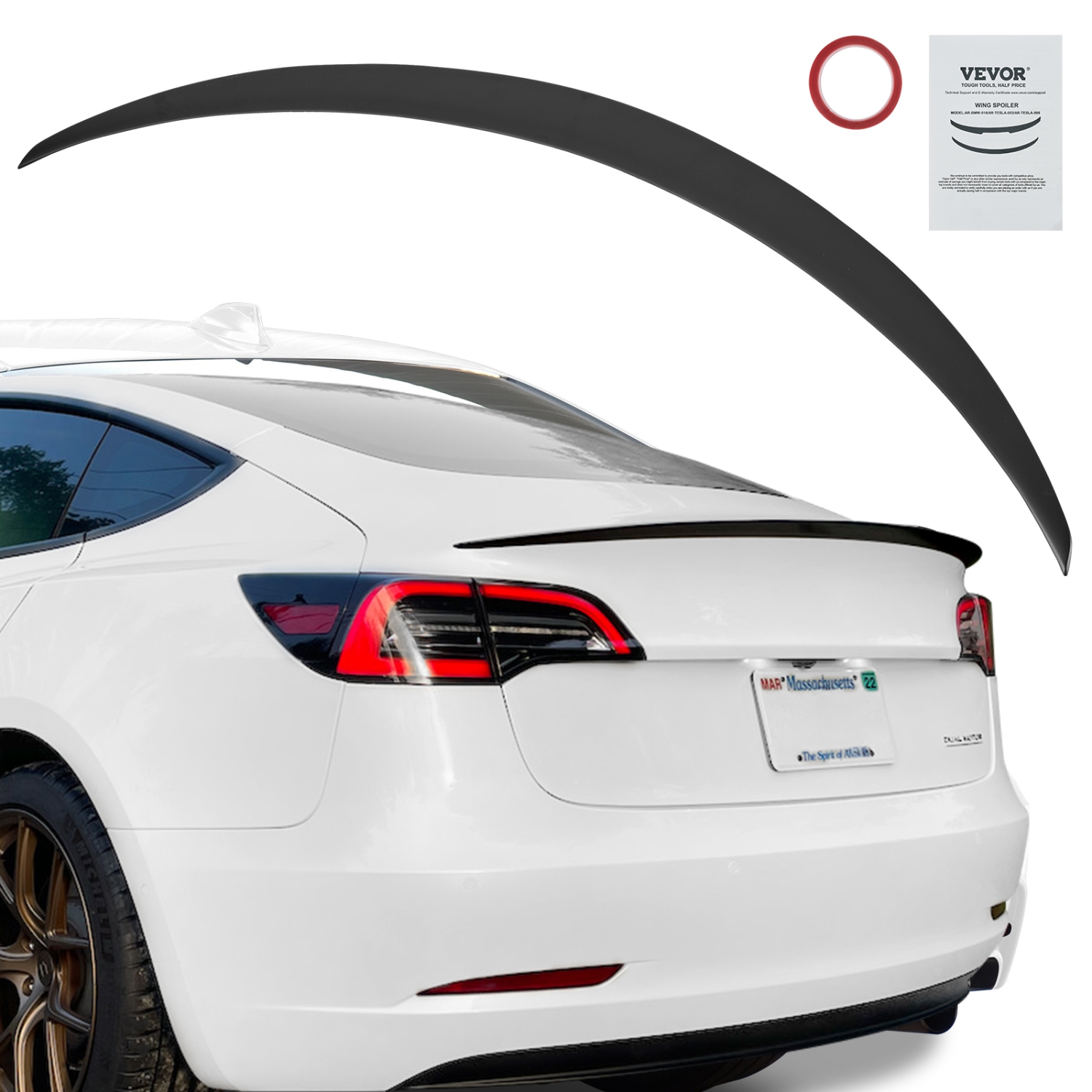 VEVOR 48.2 inch GT Wing Car Spoiler, Spoiler, Compatible with Tesla Model 3, High Strength ABS Material, Baking Paint, Car Rear Spoiler Wing, Racing Spoilers for Cars, Matte Black