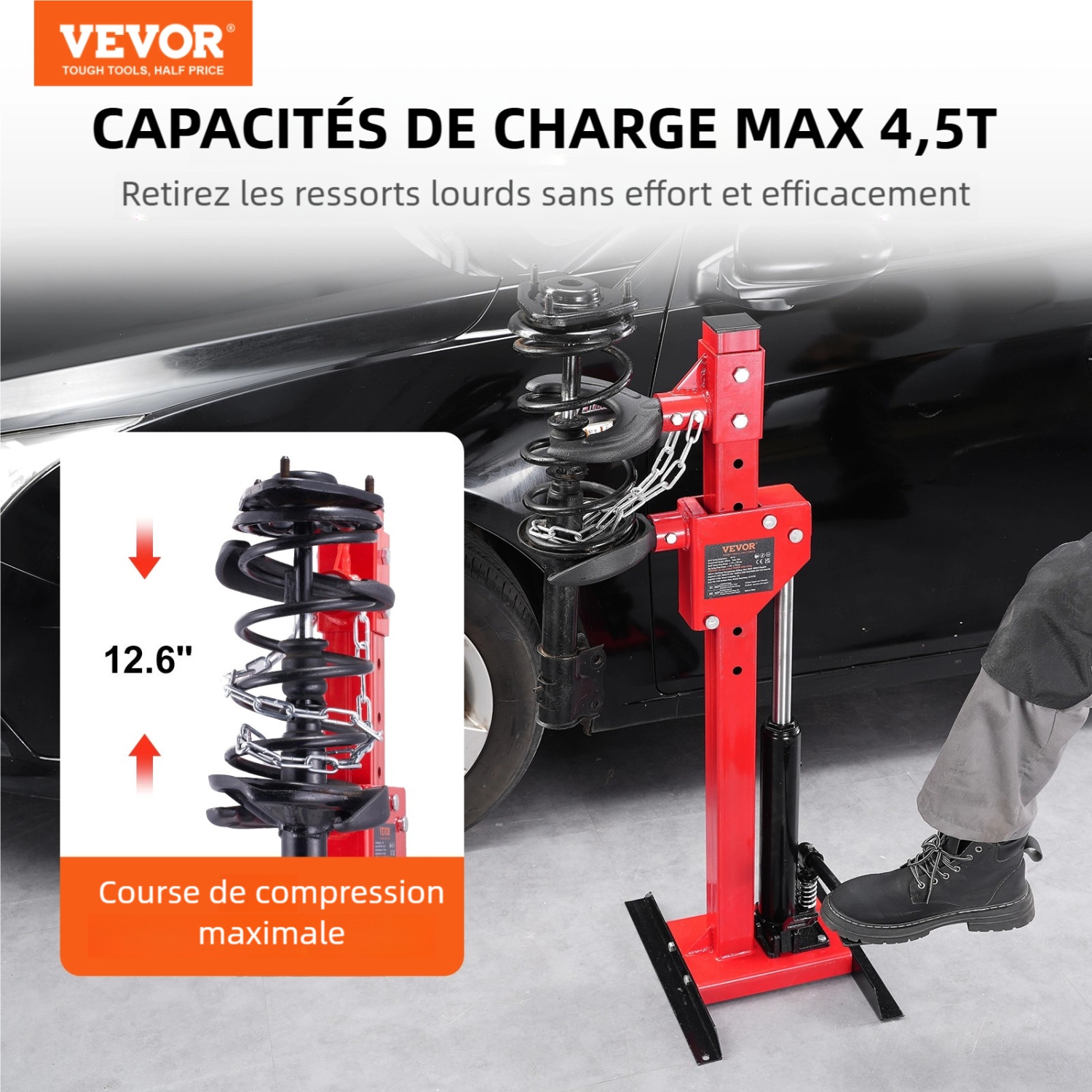 VEVOR Strut Spring Compressor, 4.5 Ton/9920 LBS Hydraulic Jack Capacity, 1 Ton Rated Compression Force, Hydraulic Spring Compressor Auto Strut Coil