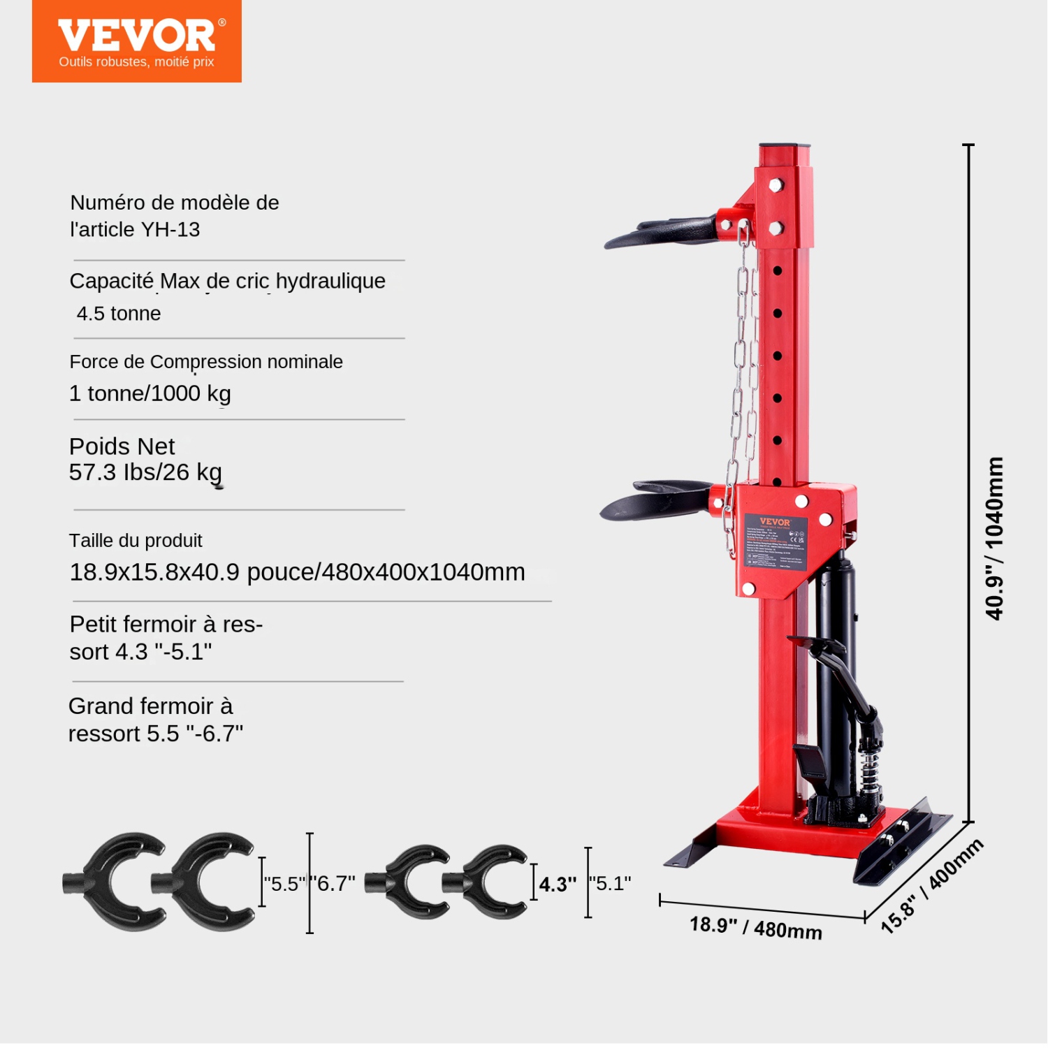 VEVOR Strut Spring Compressor, 4.5 Ton/9920 LBS Hydraulic Jack Capacity, 1 Ton Rated Compression Force, Hydraulic Spring Compressor Auto Strut Coil