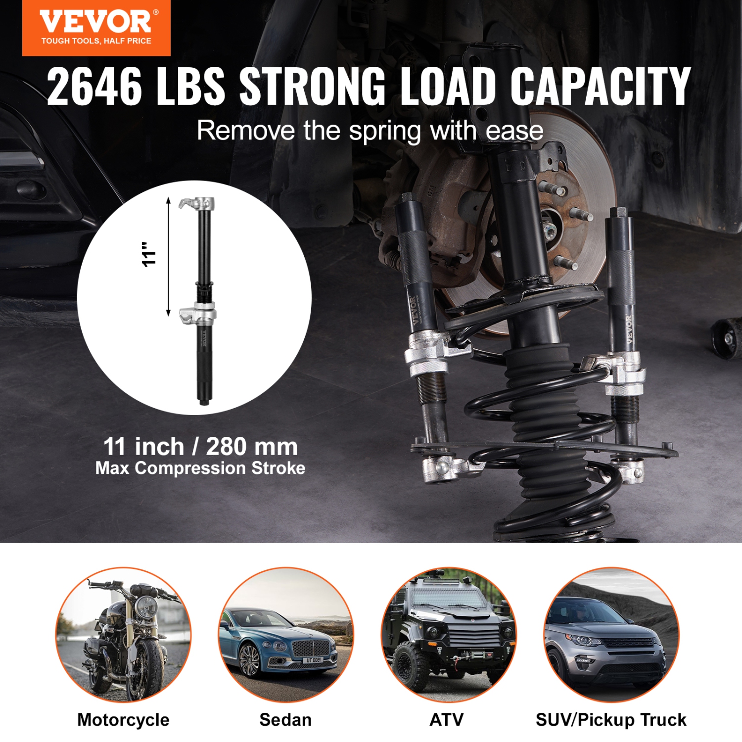 VEVOR Coil Spring Compressor Tool, 2 pcs Heavy Duty Macpherson Strut Spring Compressor Set, 2646 lbs Strut Spring Compressor with Safety Bracket and