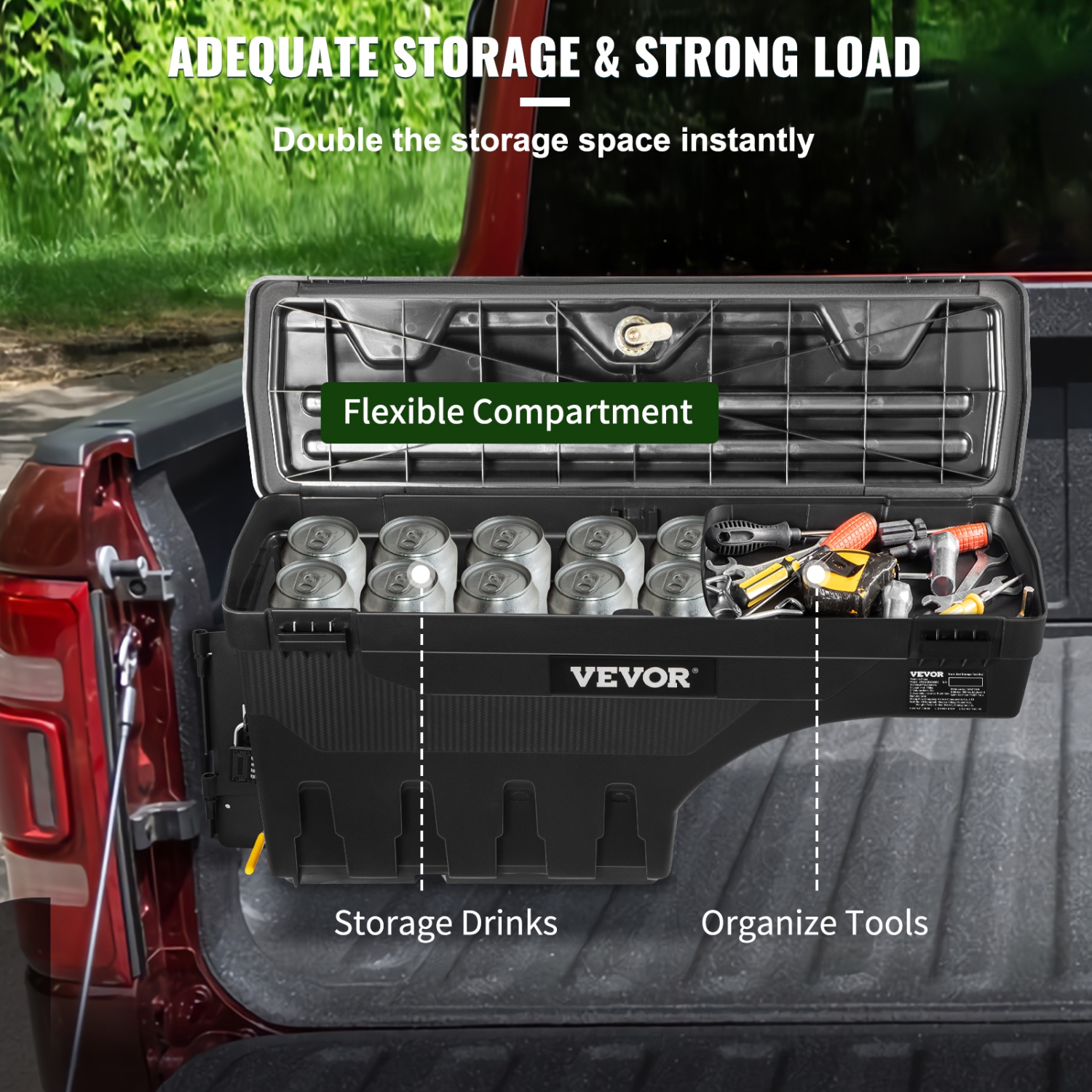 VEVOR Truck Bed Storage Box, Lockable Lid, Waterproof ABS Wheel Well Tool Box 6.6 Gal/20 L with Password Padlock, Compatible with Dodge Ram 1500