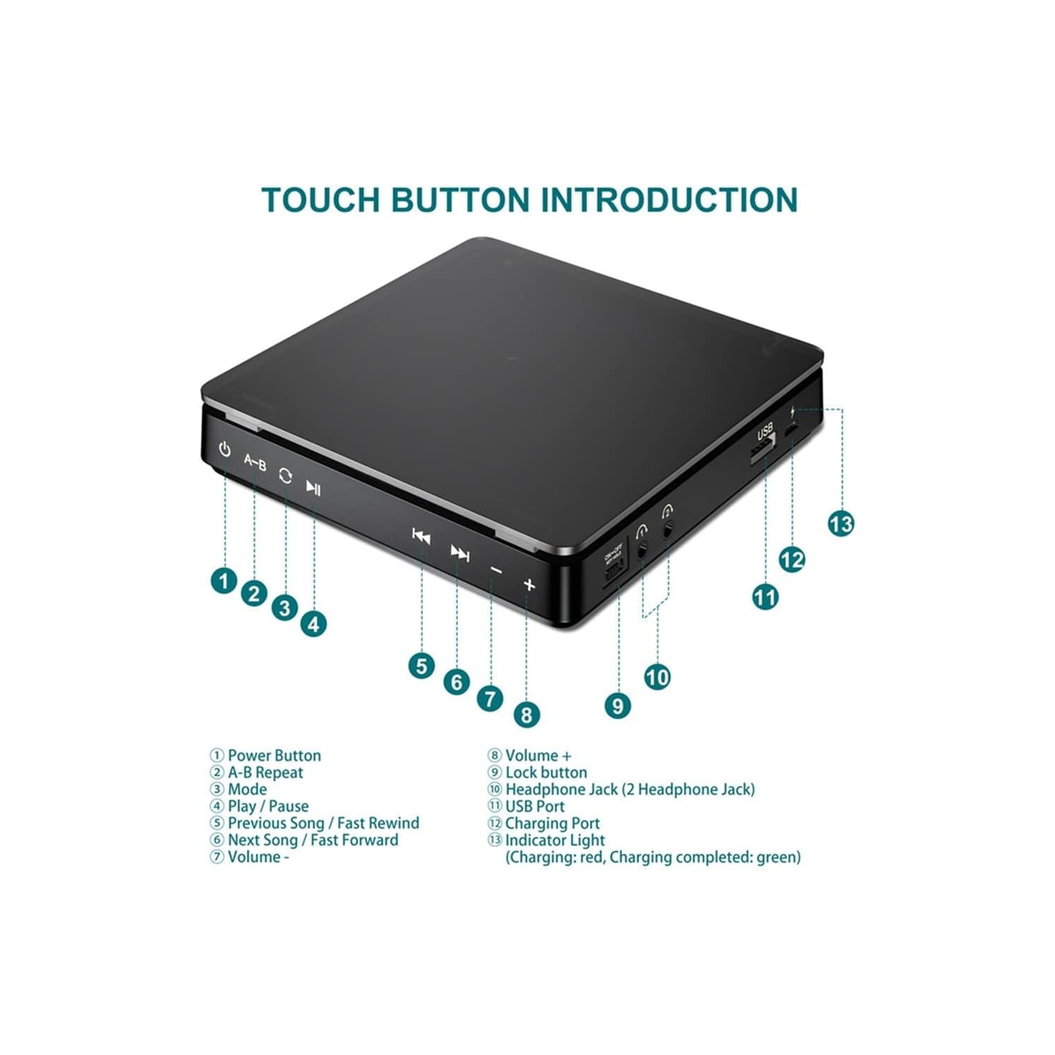 Portable CD Player Double Headphone Version CD Walkman Rechargeable CD Player