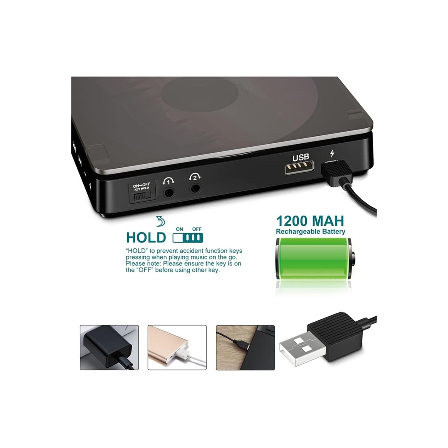 Portable CD Player Double Headphone Version CD Walkman Rechargeable CD Player