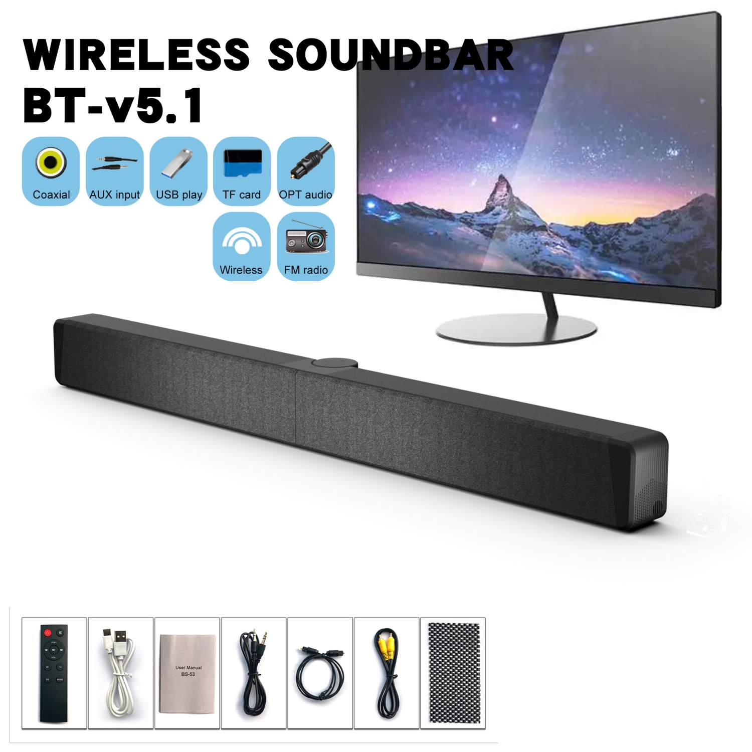 Foldable Sound Bar Built-in Subwoofer,Bluetooth 5.1 Wireless Speaker Soundbar,TV Sound Bar for Home Cinema