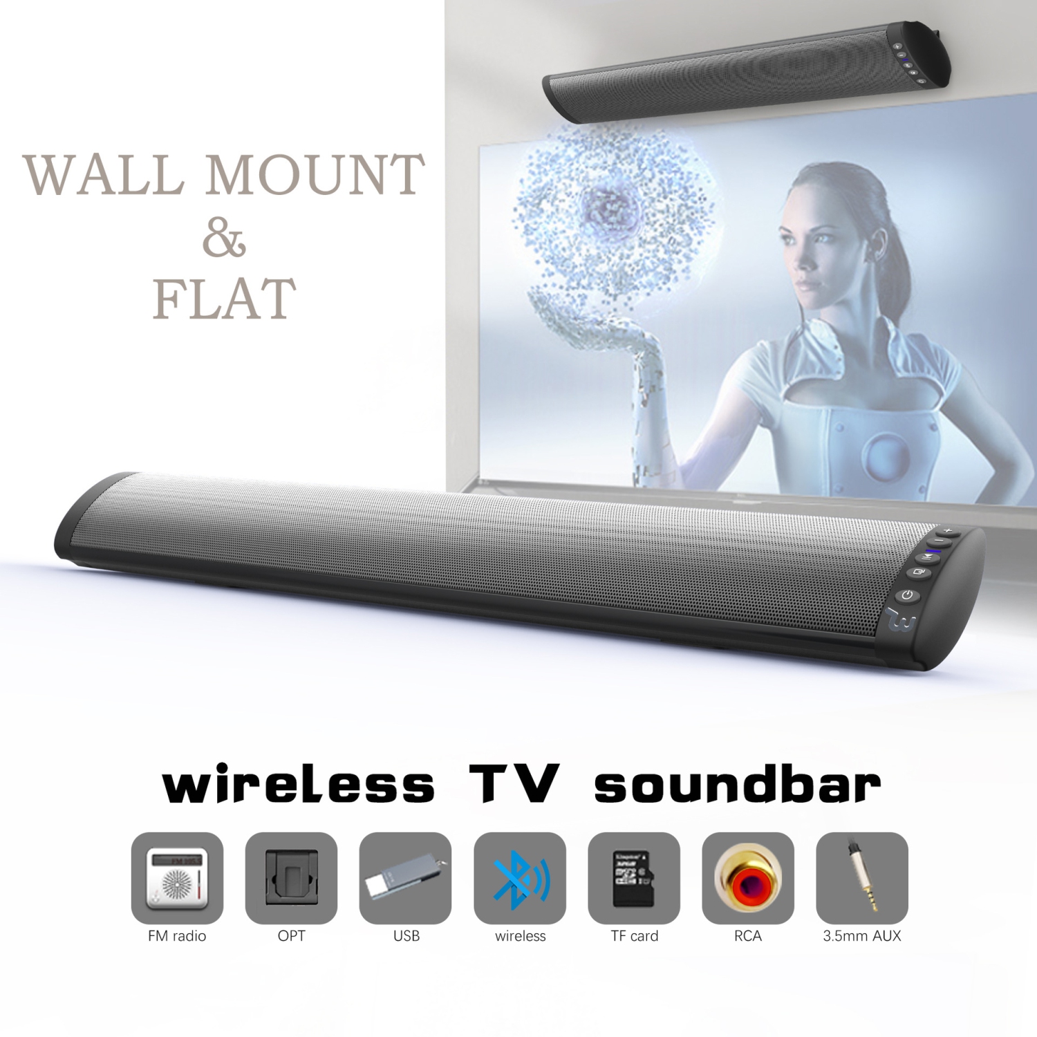 Bluetooth Speaker Sound Bar,TV Home Cinema Soundbar,Wired & Wireless Bluetooth 5.0 TV Soundbar