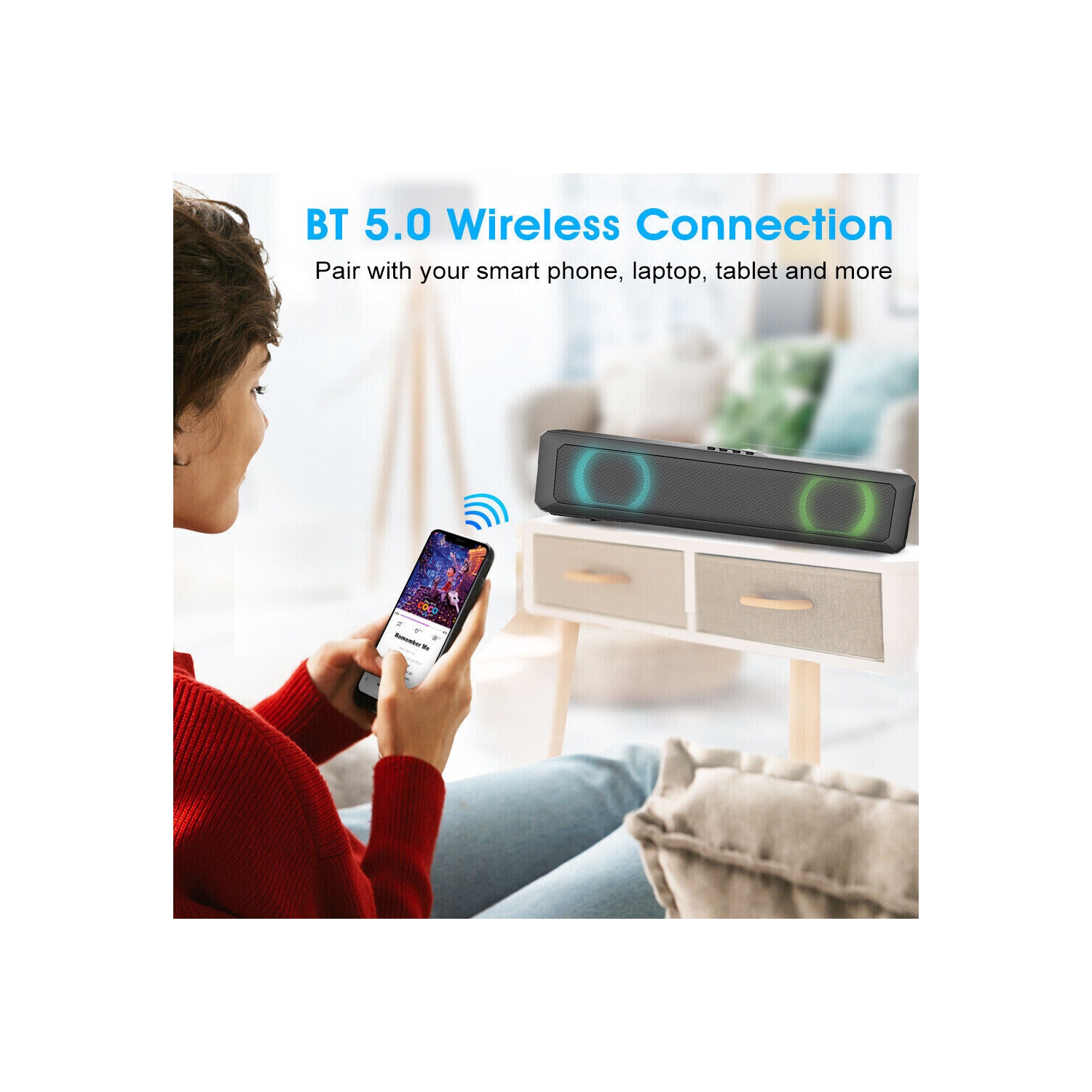 Barre de son sans fil Bluetooth 5,0 TV Barre de son à deux haut-parleurs Haut-parleur d'extrêmes graves Barre de son Home Cinema