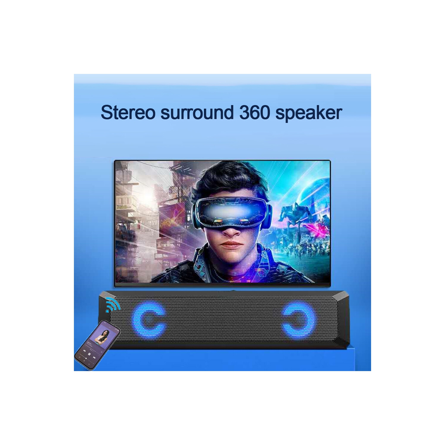 Barre de son sans fil Bluetooth 5,0 TV Barre de son à deux haut-parleurs Haut-parleur d'extrêmes graves Barre de son Home Cinema