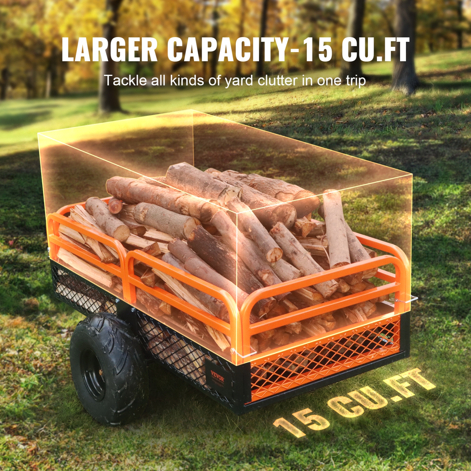 VEVOR 1500-Pound Heavy Duty Steel ATV Dump Trailer, Capacity 15 Cubic Feet, Tow Behind Dump Cart Garden Trailer, with Removable Sides and 2 Tires,