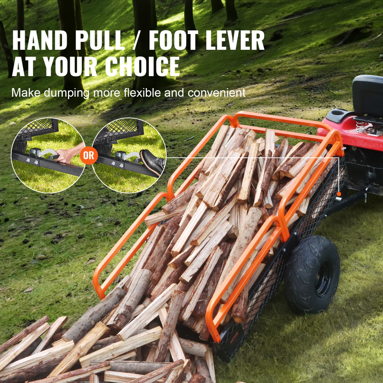 VEVOR 1500-Pound Heavy Duty Steel ATV Dump Trailer, Capacity 15 Cubic Feet, Tow Behind Dump Cart Garden Trailer, with Removable Sides and 2 Tires,